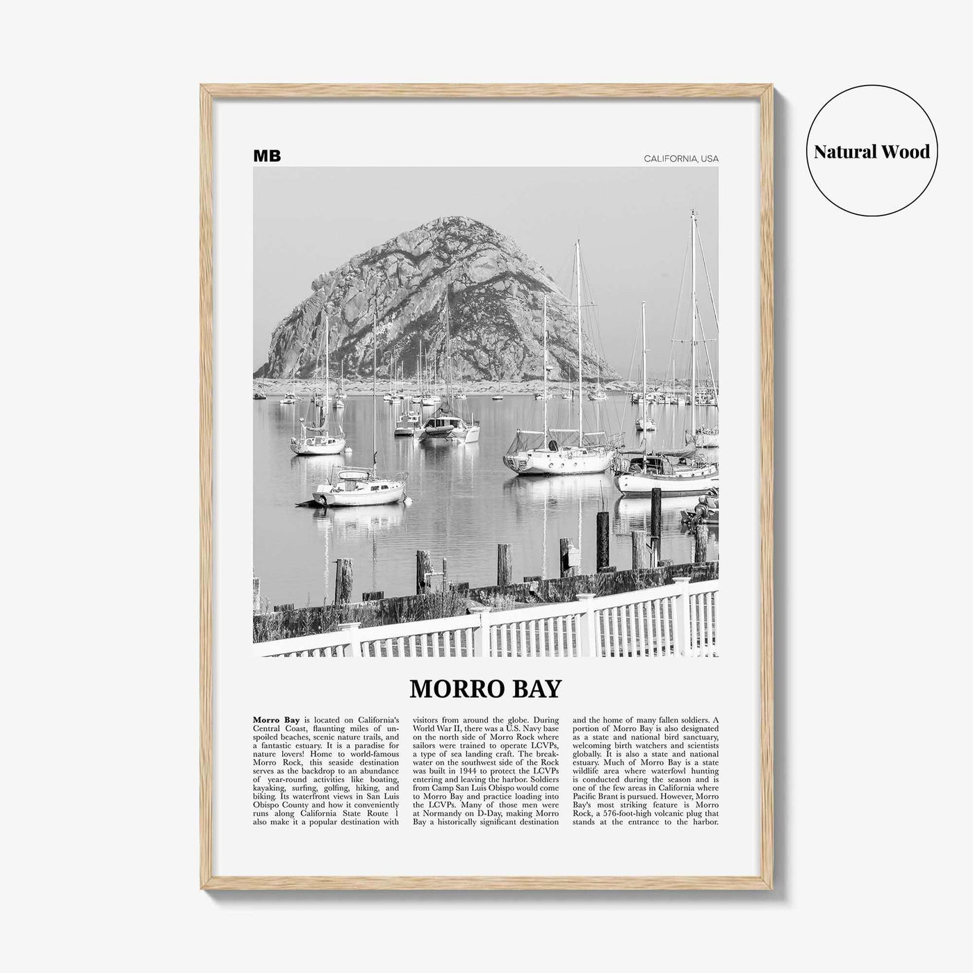 Morro Bay Print Black and White No 2, Morro Bay Wall Art, Morro Bay Poster, Morro Bay Photo, California, USA, United States, North America