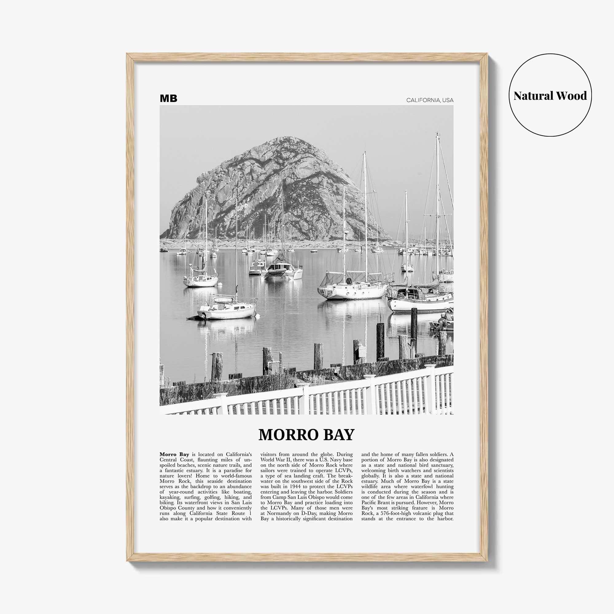 Morro Bay Print Black and White No 2, Morro Bay Wall Art, Morro Bay Poster, Morro Bay Photo, California, USA, United States, North America