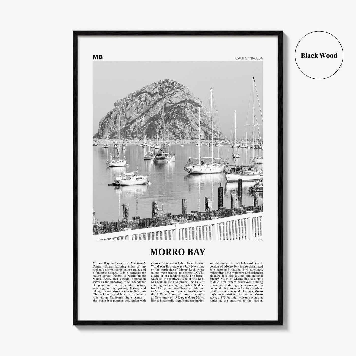 Morro Bay Print Black and White No 2, Morro Bay Wall Art, Morro Bay Poster, Morro Bay Photo, California, USA, United States, North America