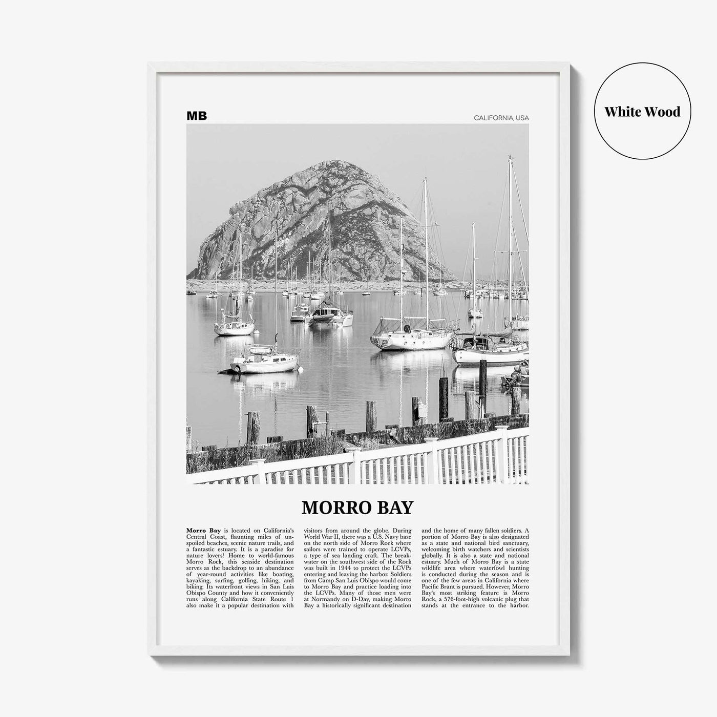 Morro Bay Print Black and White No 2, Morro Bay Wall Art, Morro Bay Poster, Morro Bay Photo, California, USA, United States, North America