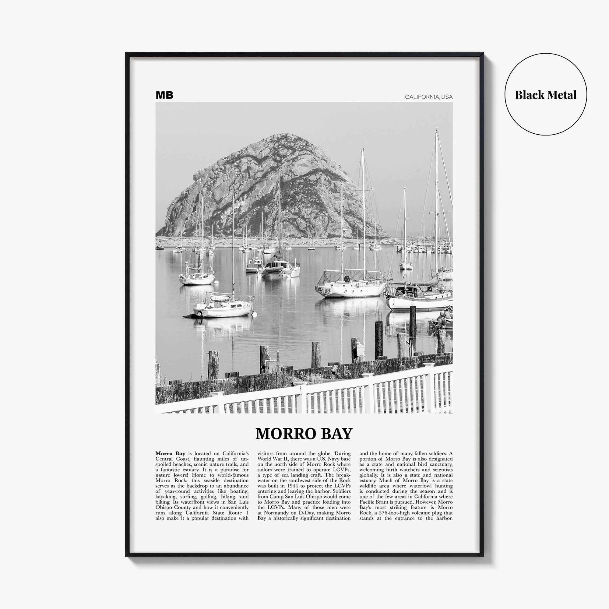 Morro Bay Print Black and White No 2, Morro Bay Wall Art, Morro Bay Poster, Morro Bay Photo, California, USA, United States, North America