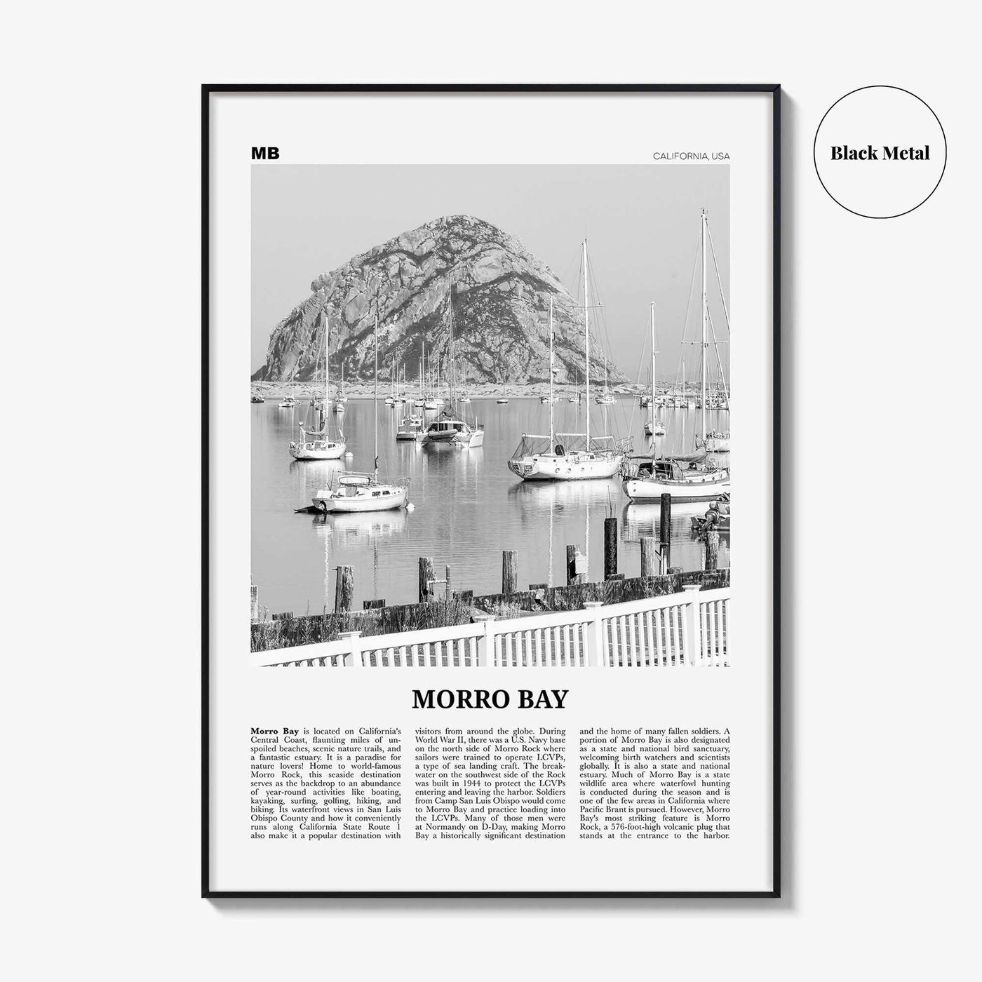 Morro Bay Print Black and White No 2, Morro Bay Wall Art, Morro Bay Poster, Morro Bay Photo, California, USA, United States, North America