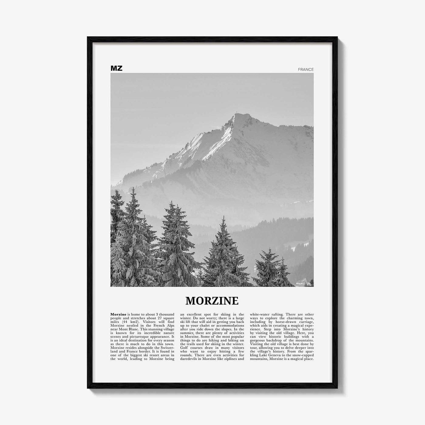 Morzine Print Black and White, Morzine Wall Art, Morzine Poster, Morzine Photo, Morzine Wall Décor, Morzine Map, France
