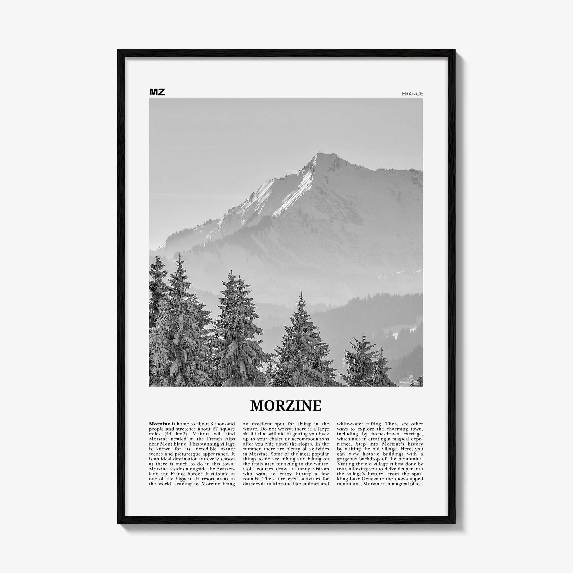 Morzine Print Black and White, Morzine Wall Art, Morzine Poster, Morzine Photo, Morzine Wall Décor, Morzine Map, France