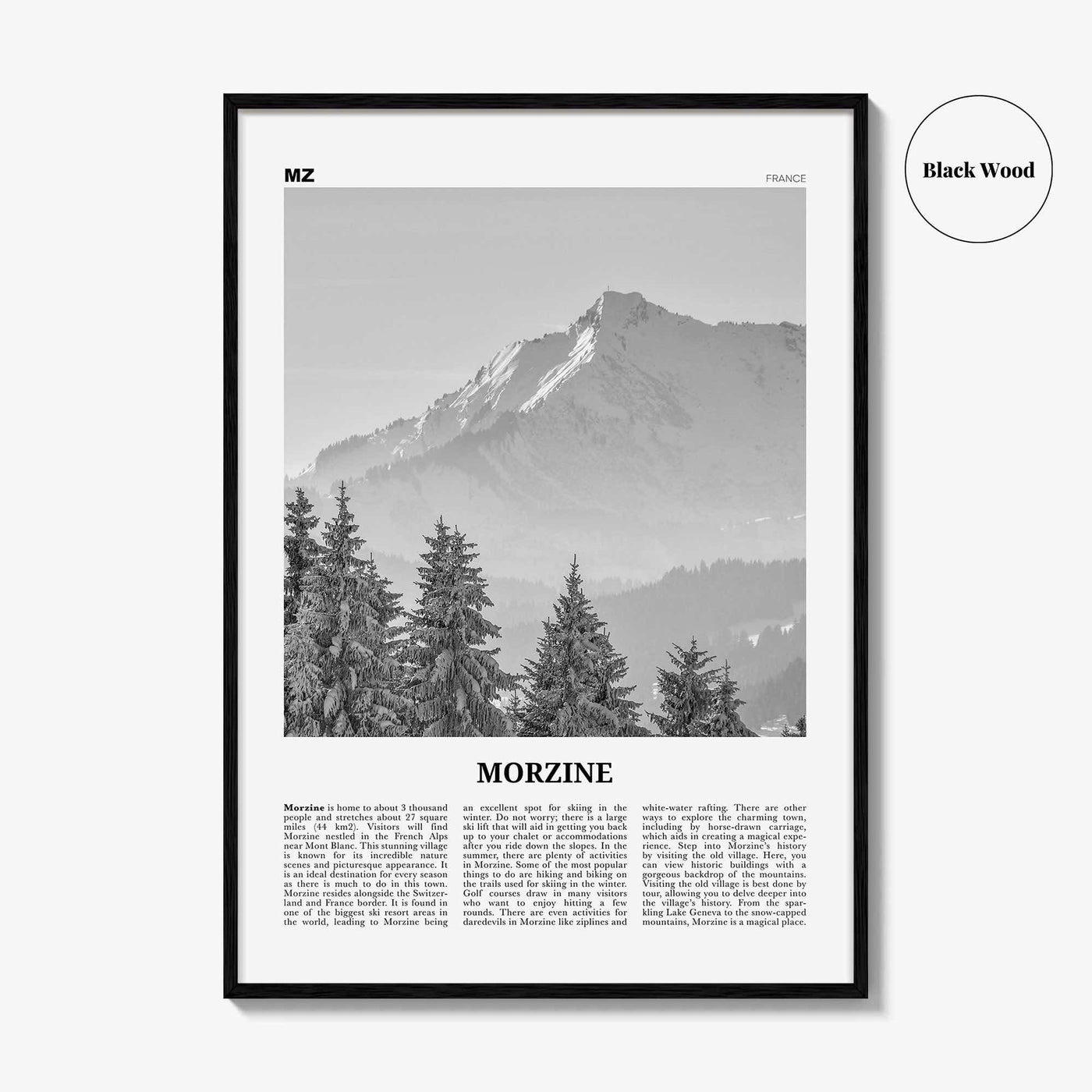 Morzine Print Black and White, Morzine Wall Art, Morzine Poster, Morzine Photo, Morzine Wall Décor, Morzine Map, France