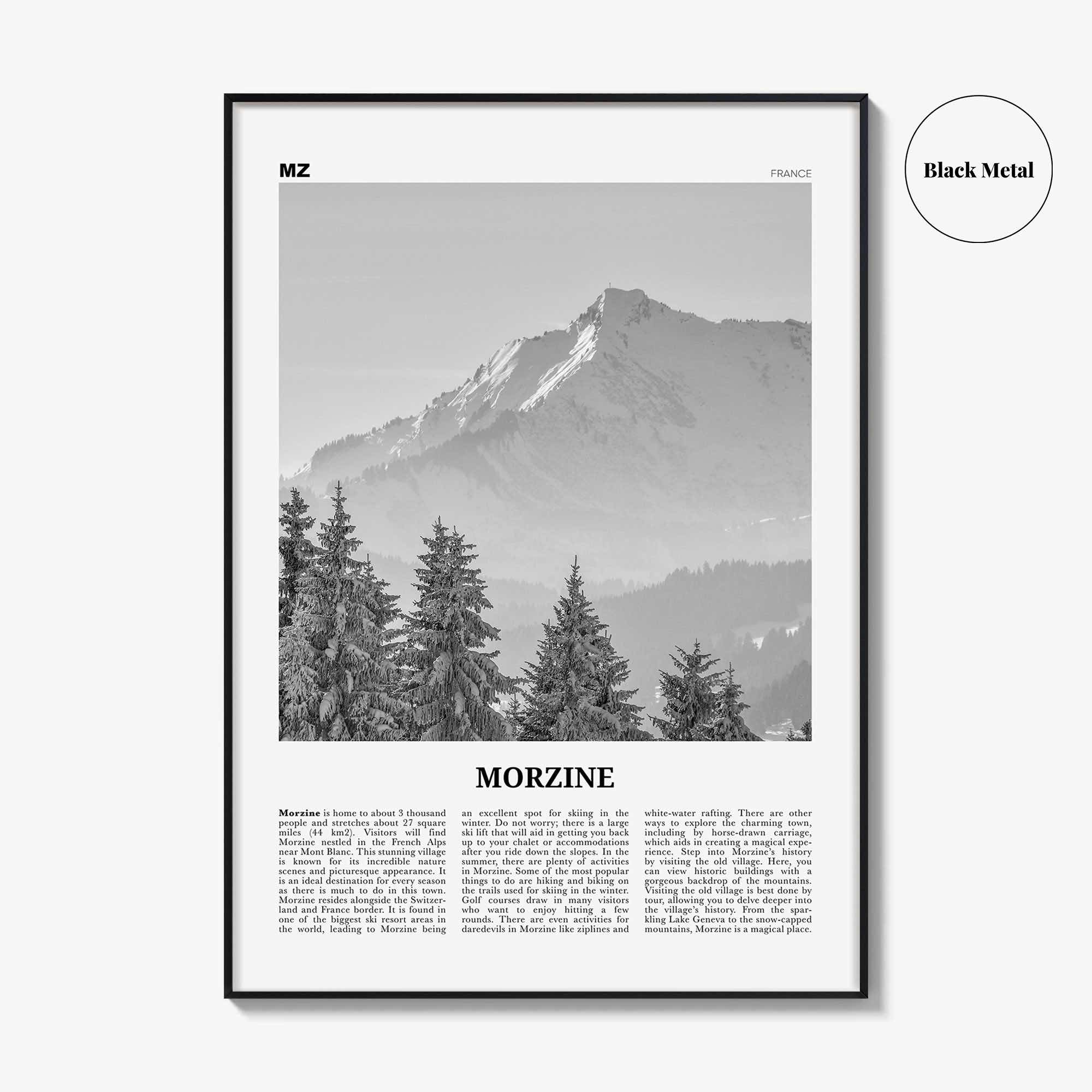 Morzine Print Black and White, Morzine Wall Art, Morzine Poster, Morzine Photo, Morzine Wall Décor, Morzine Map, France
