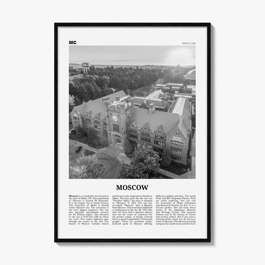 Moscow Print Black and White Idaho, Moscow Wall Art, Moscow Poster, Moscow Photo, Moscow Wall Décor, Moscow Map, USA, United States