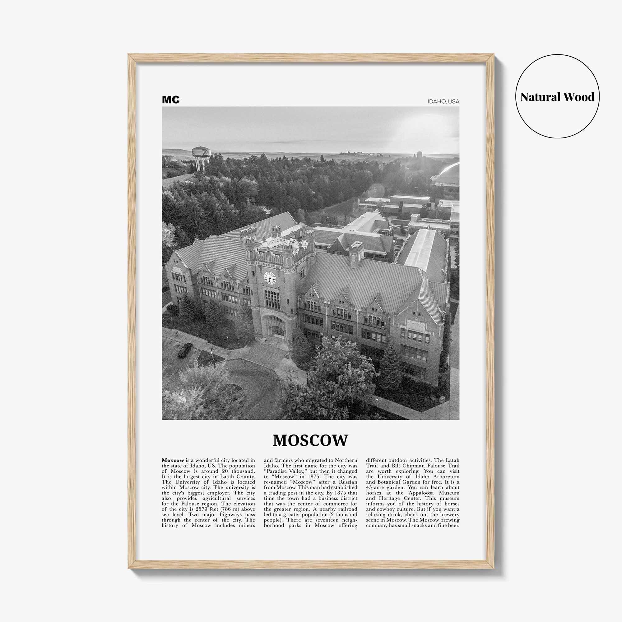 Moscow Print Black and White Idaho, Moscow Wall Art, Moscow Poster, Moscow Photo, Moscow Wall Décor, Moscow Map, USA, United States