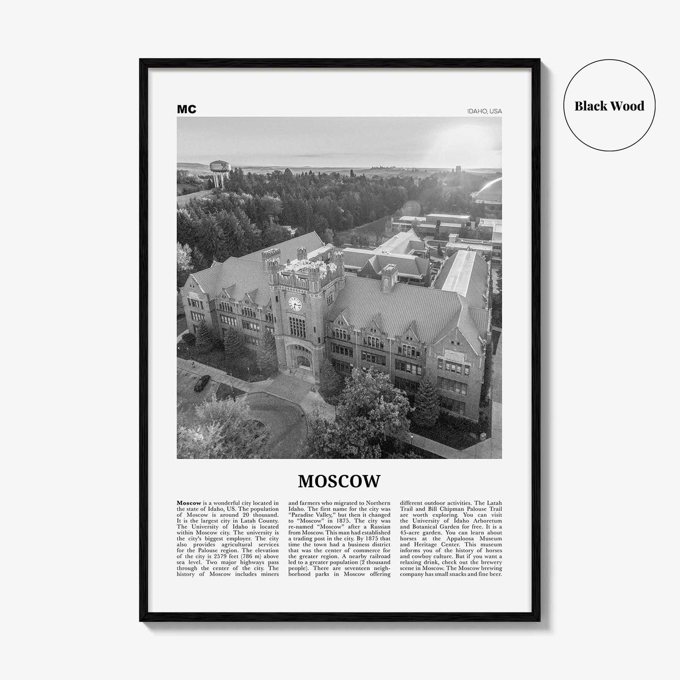 Moscow Print Black and White Idaho, Moscow Wall Art, Moscow Poster, Moscow Photo, Moscow Wall Décor, Moscow Map, USA, United States