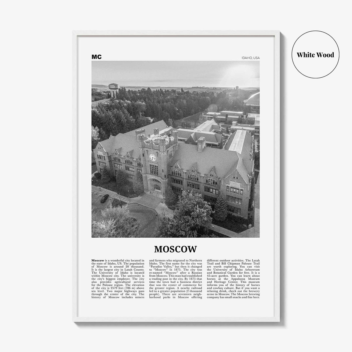 Moscow Print Black and White Idaho, Moscow Wall Art, Moscow Poster, Moscow Photo, Moscow Wall Décor, Moscow Map, USA, United States