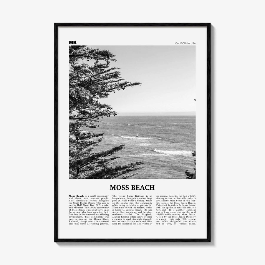 Moss Beach Print Black and White, Moss Beach Wall Art, Moss Beach Poster, Moss Beach Photo, Moss Beach Décor, Moss Beach Map, California USA