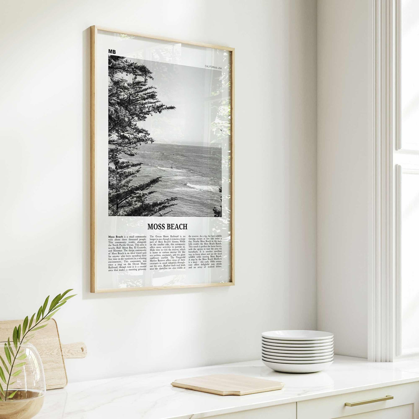 Moss Beach Print Black and White, Moss Beach Wall Art, Moss Beach Poster, Moss Beach Photo, Moss Beach Décor, Moss Beach Map, California USA