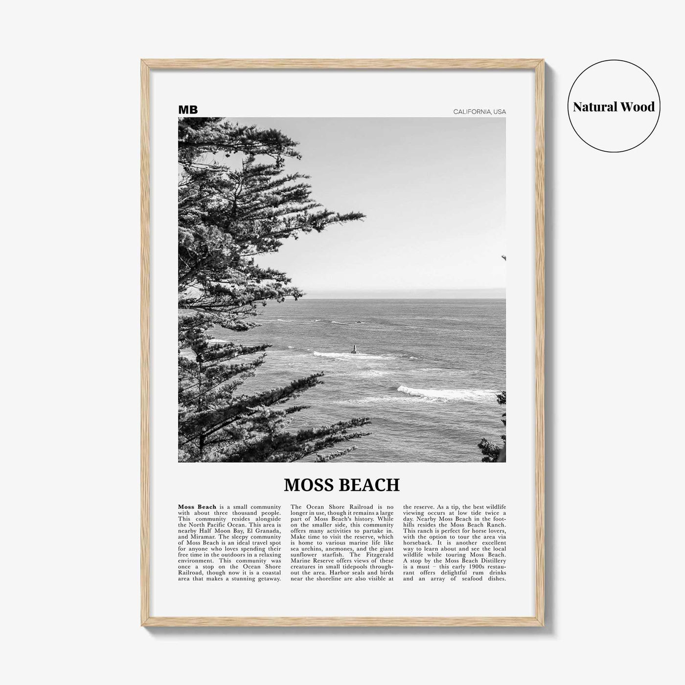 Moss Beach Print Black and White, Moss Beach Wall Art, Moss Beach Poster, Moss Beach Photo, Moss Beach Décor, Moss Beach Map, California USA