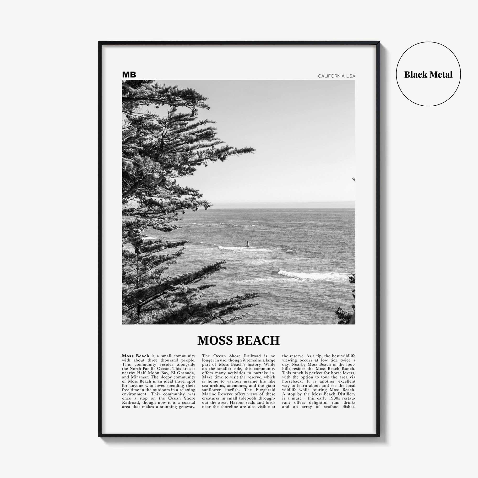 Moss Beach Print Black and White, Moss Beach Wall Art, Moss Beach Poster, Moss Beach Photo, Moss Beach Décor, Moss Beach Map, California USA