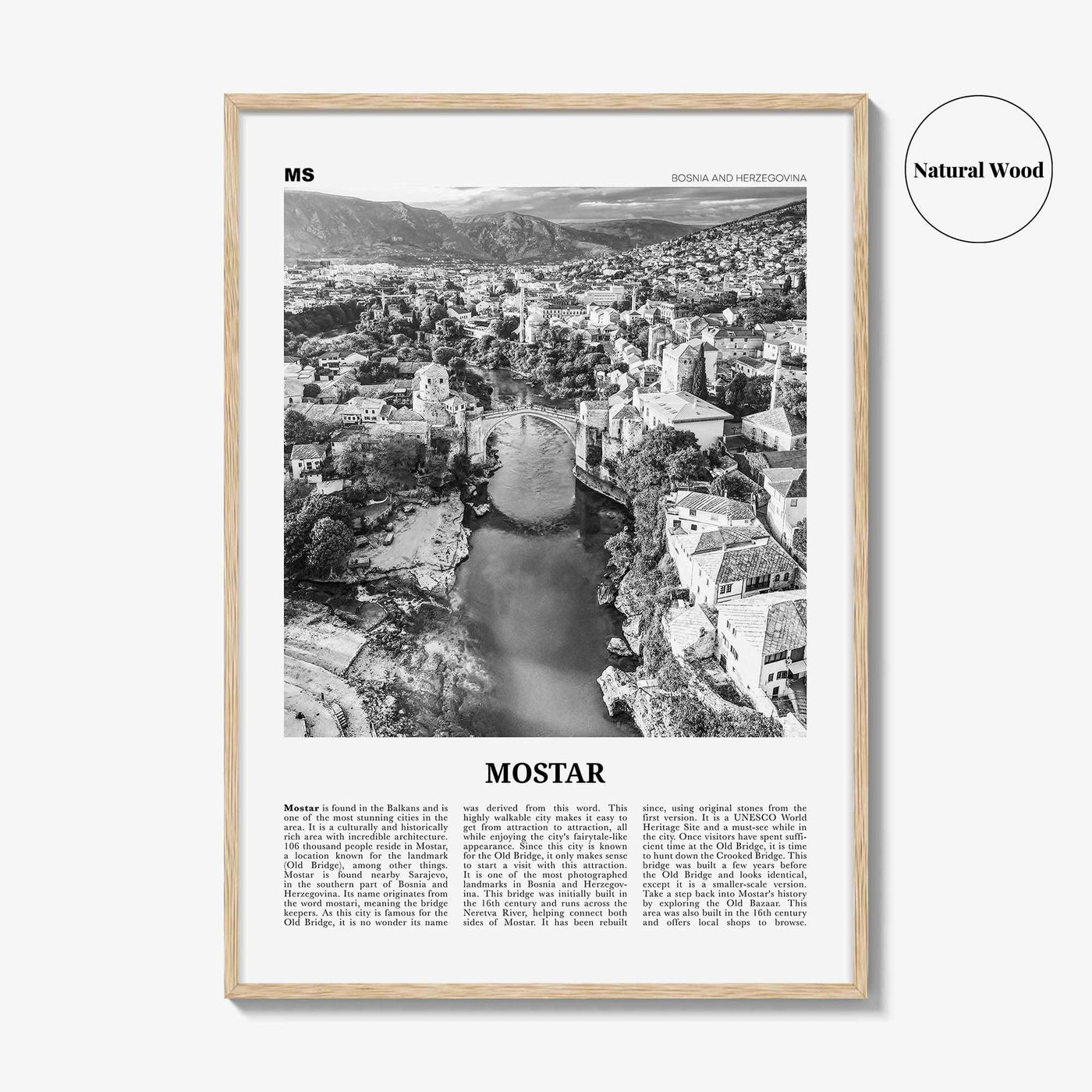Mostar Print Black and White, Mostar Wall Art, Mostar Poster, Mostar Photo, Mostar Wall Décor, Mostar Map, Bosnia and Herzegovina