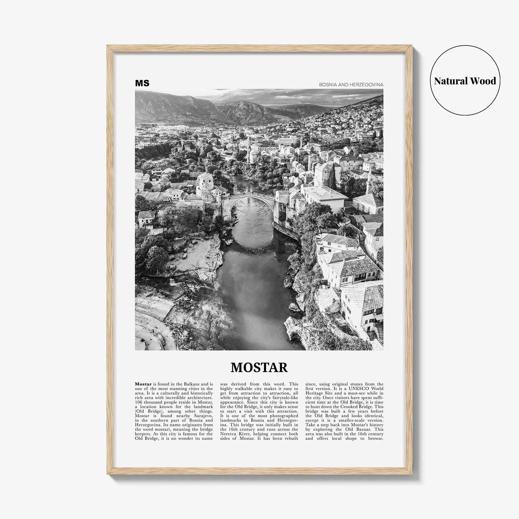Mostar Print Black and White, Mostar Wall Art, Mostar Poster, Mostar Photo, Mostar Wall Décor, Mostar Map, Bosnia and Herzegovina