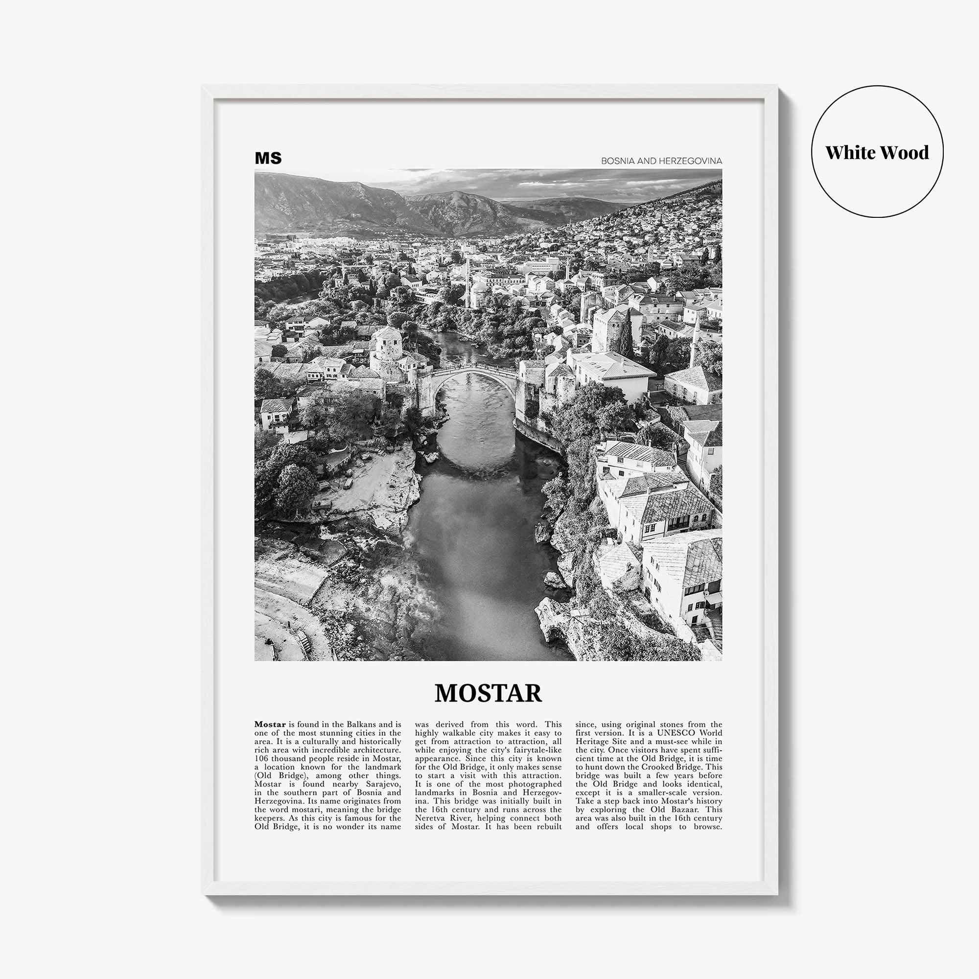 Mostar Print Black and White, Mostar Wall Art, Mostar Poster, Mostar Photo, Mostar Wall Décor, Mostar Map, Bosnia and Herzegovina