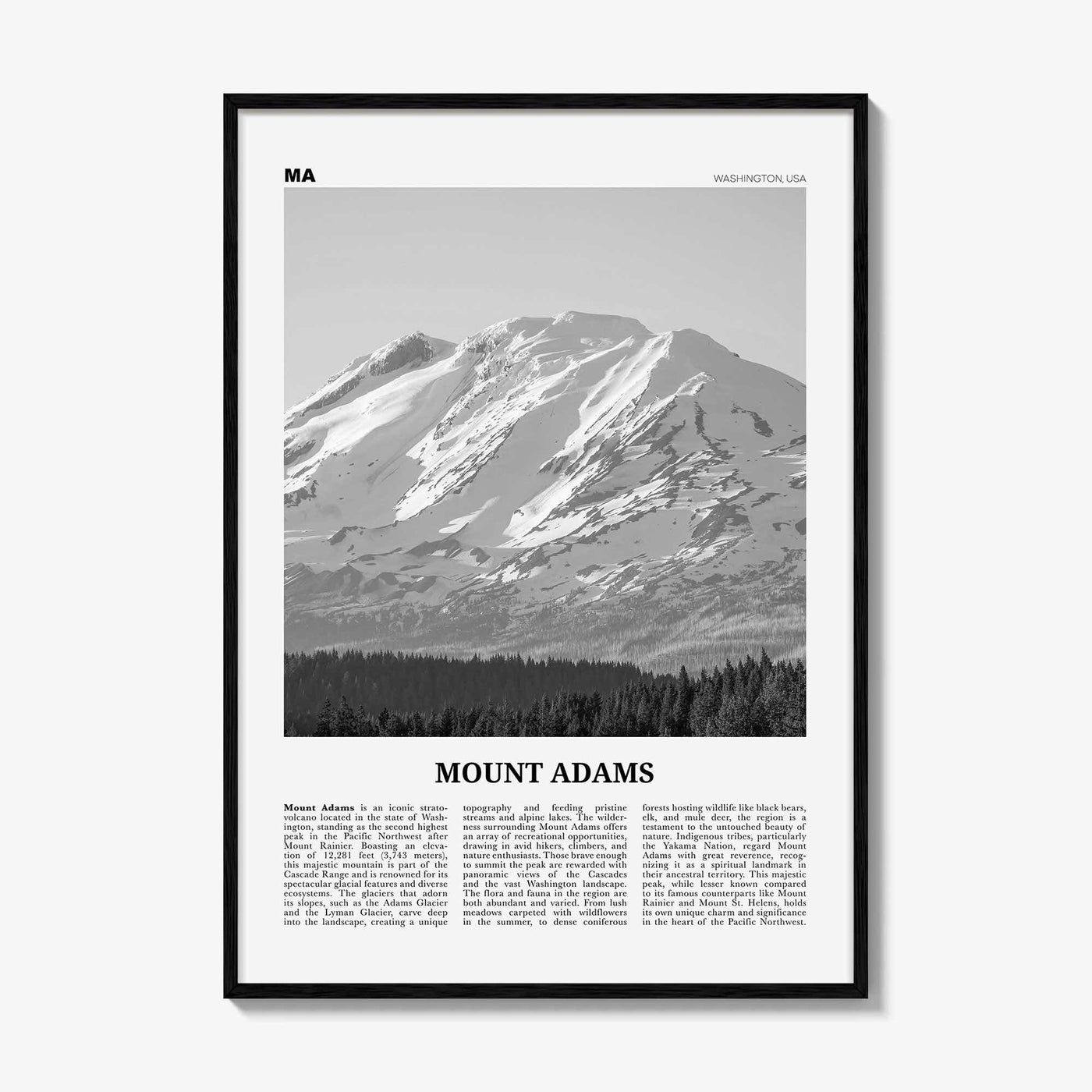 Mount Adams Print Black and White, Mount Adams Wall Art, Mount Adams Poster, Mount Adams Photo, Mount Adams Wall Décor