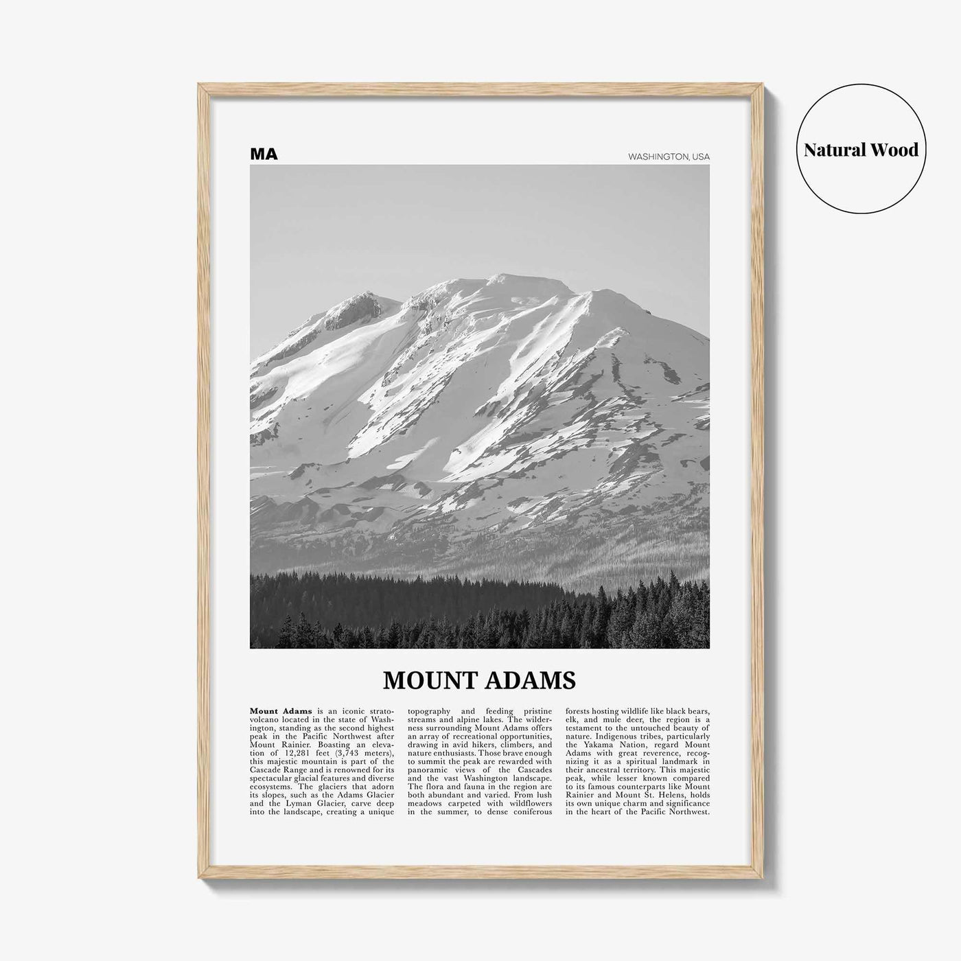 Mount Adams Print Black and White, Mount Adams Wall Art, Mount Adams Poster, Mount Adams Photo, Mount Adams Wall Décor
