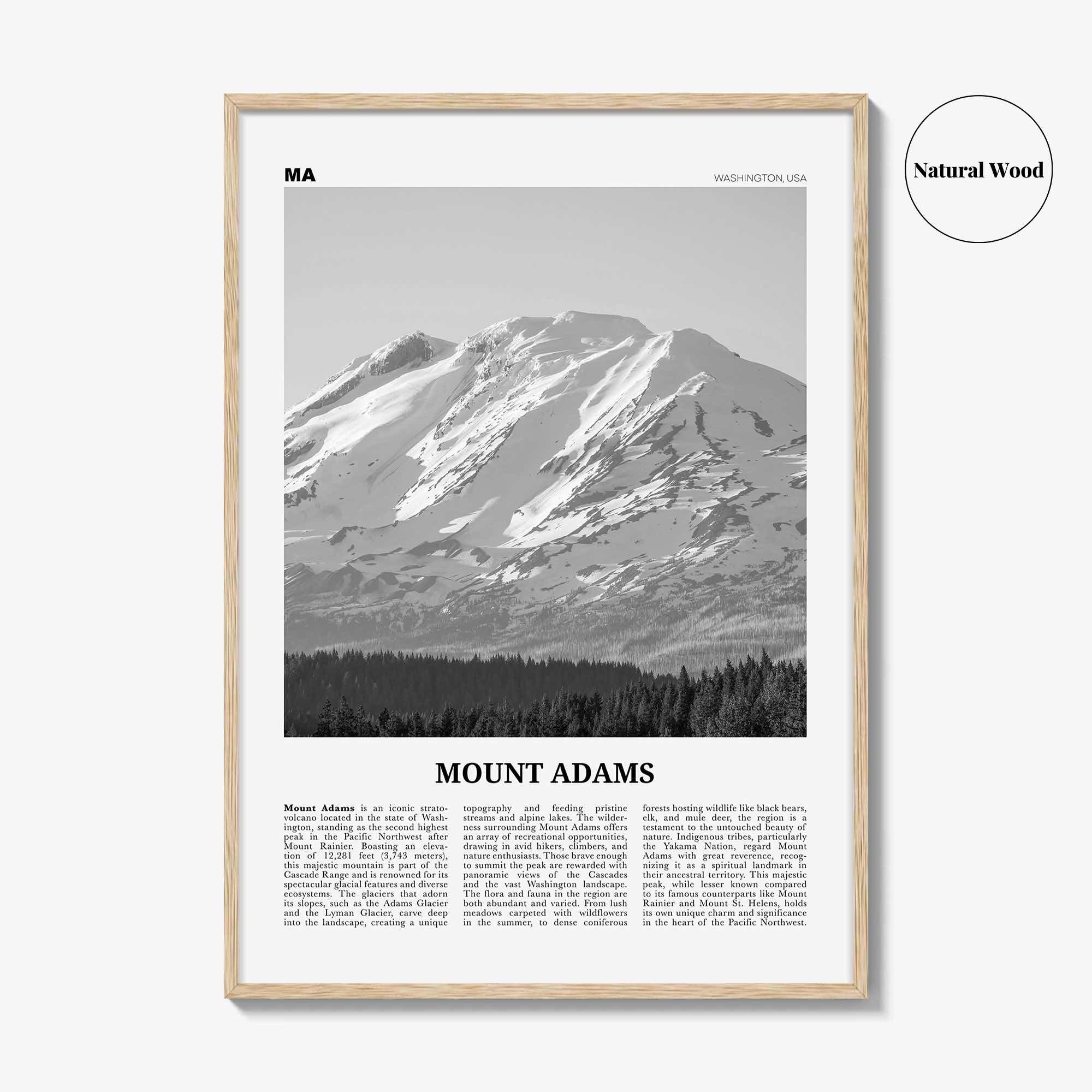 Mount Adams Print Black and White, Mount Adams Wall Art, Mount Adams Poster, Mount Adams Photo, Mount Adams Wall Décor