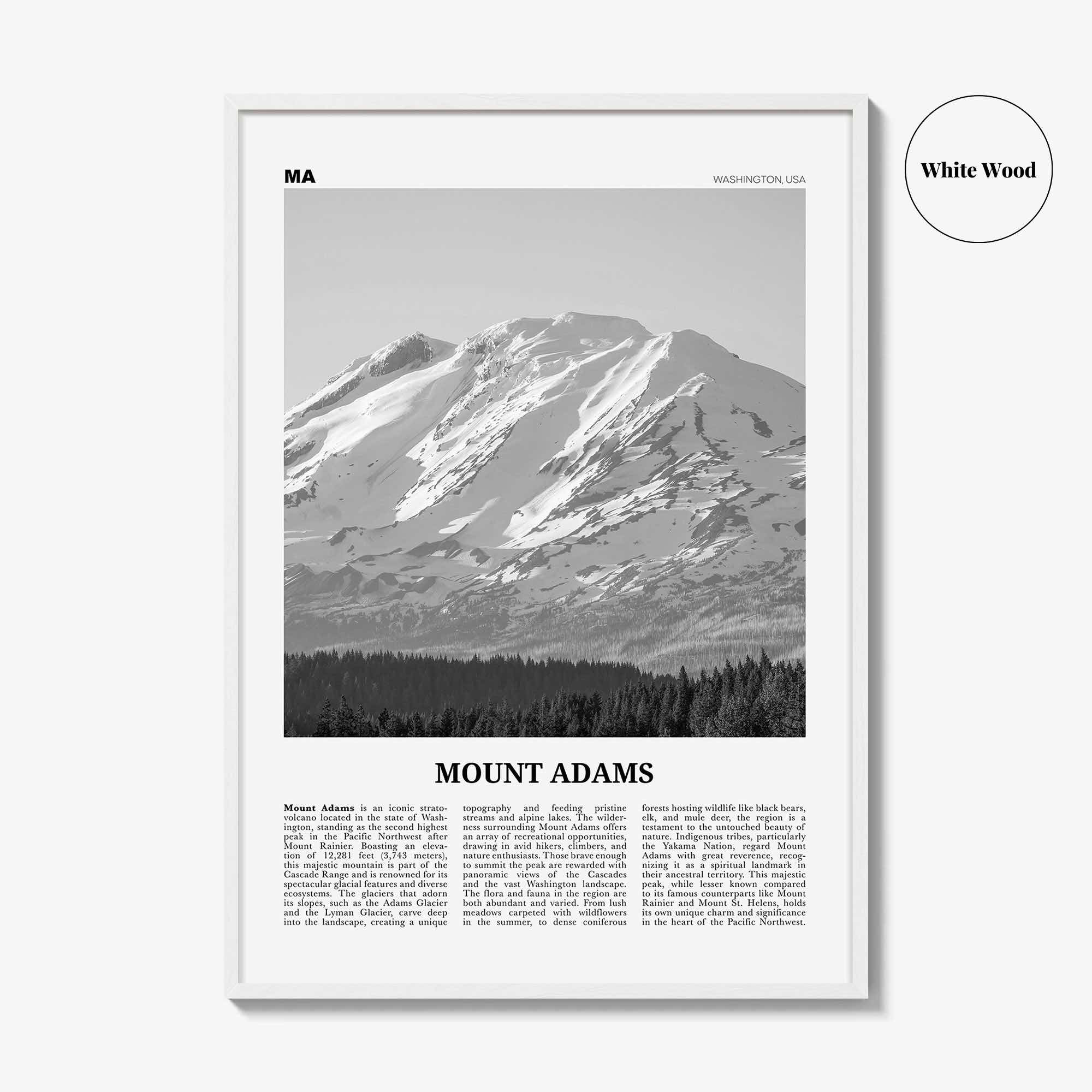 Mount Adams Print Black and White, Mount Adams Wall Art, Mount Adams Poster, Mount Adams Photo, Mount Adams Wall Décor