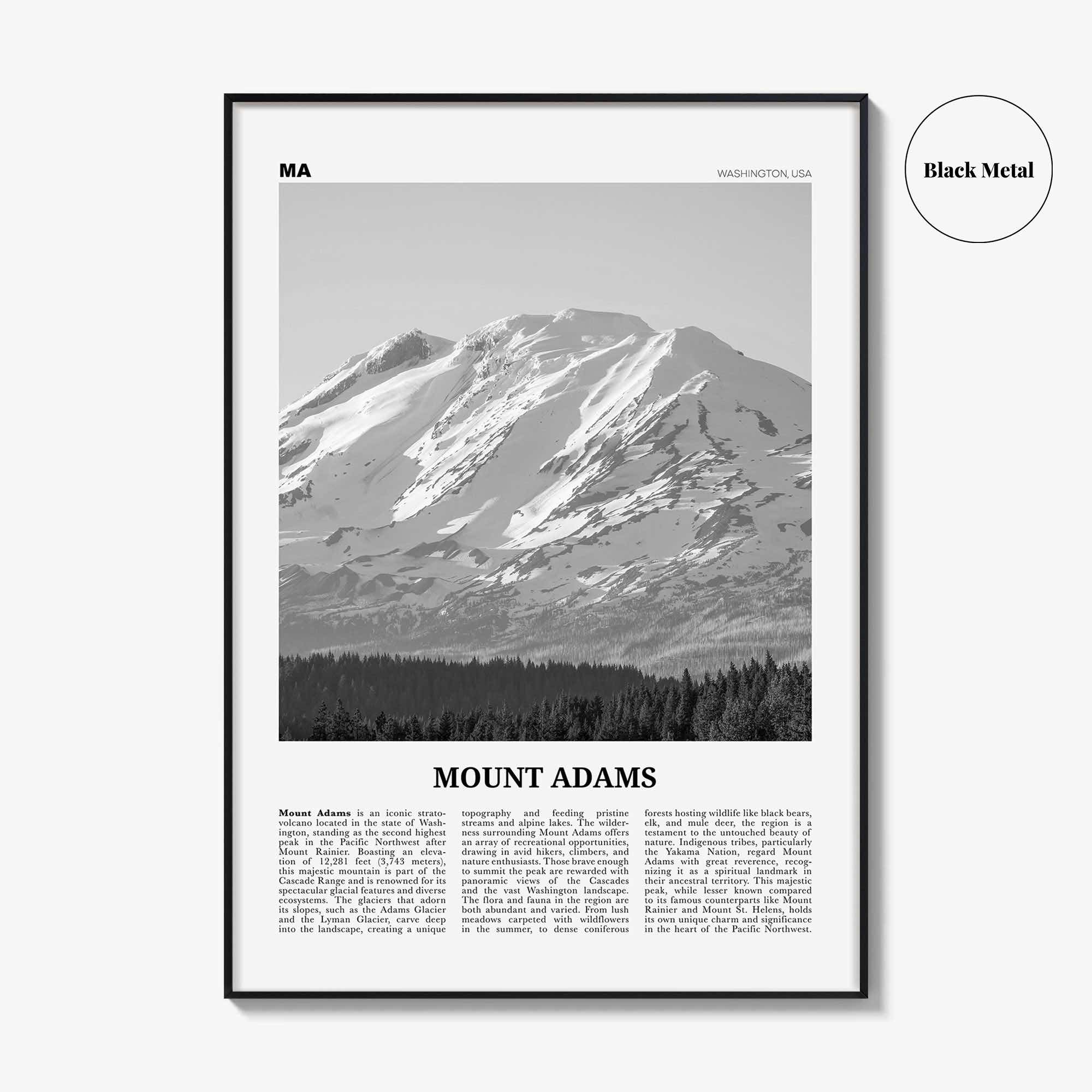 Mount Adams Print Black and White, Mount Adams Wall Art, Mount Adams Poster, Mount Adams Photo, Mount Adams Wall Décor
