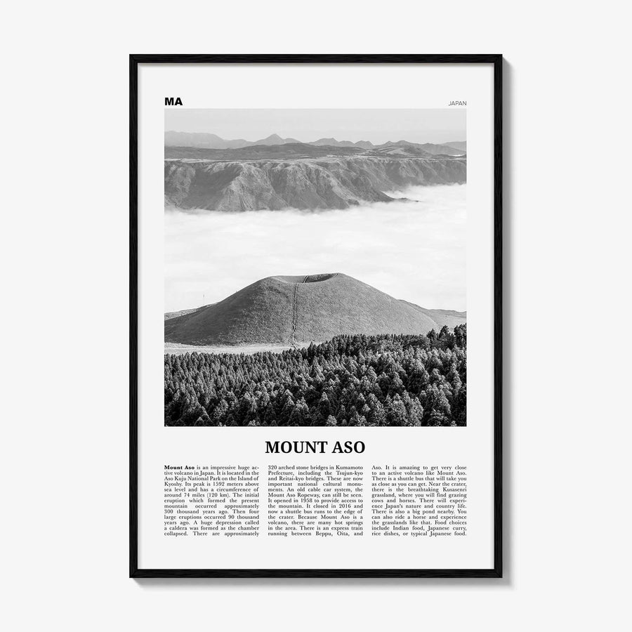 Mount Aso Print Black and White, Mount Aso Wall Art, Mount Aso Poster, Mount Aso Photo, Mount Aso Wall Décor, Mount Aso Map, Japan