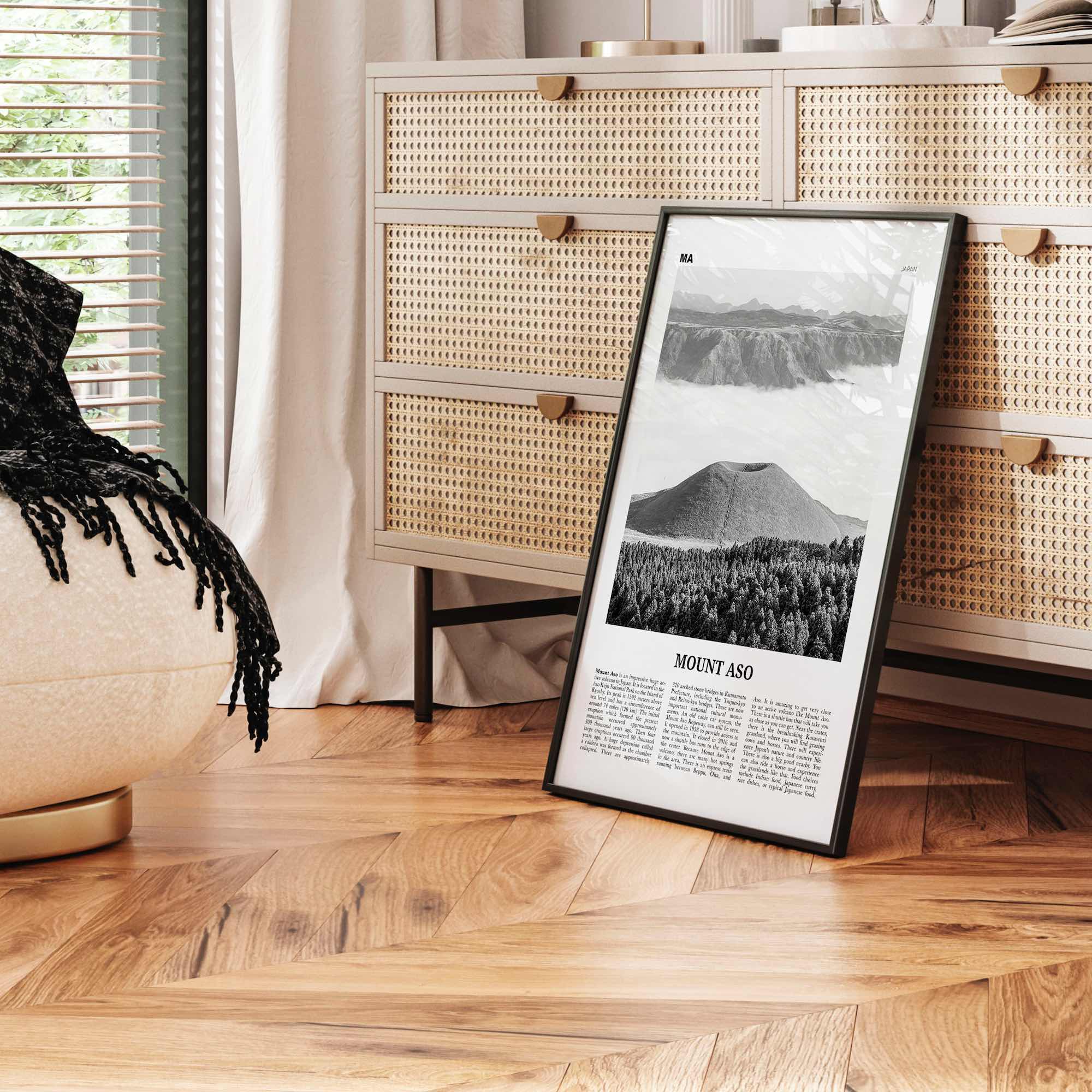 Mount Aso Print Black and White, Mount Aso Wall Art, Mount Aso Poster, Mount Aso Photo, Mount Aso Wall Décor, Mount Aso Map, Japan