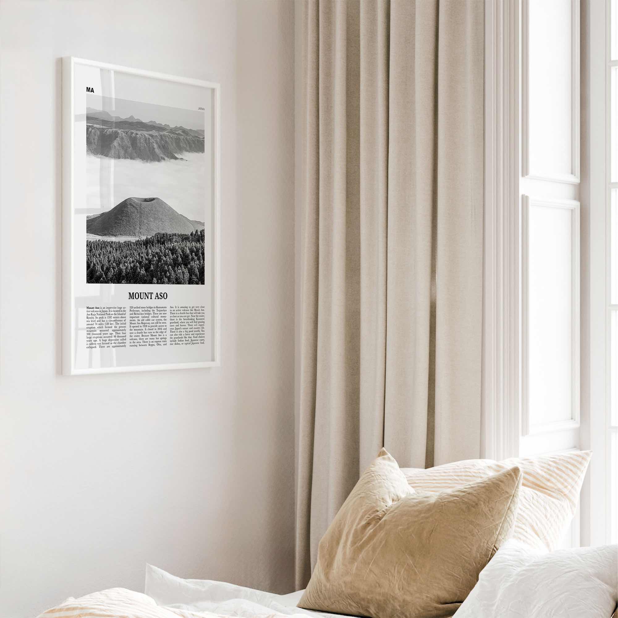 Mount Aso Print Black and White, Mount Aso Wall Art, Mount Aso Poster, Mount Aso Photo, Mount Aso Wall Décor, Mount Aso Map, Japan