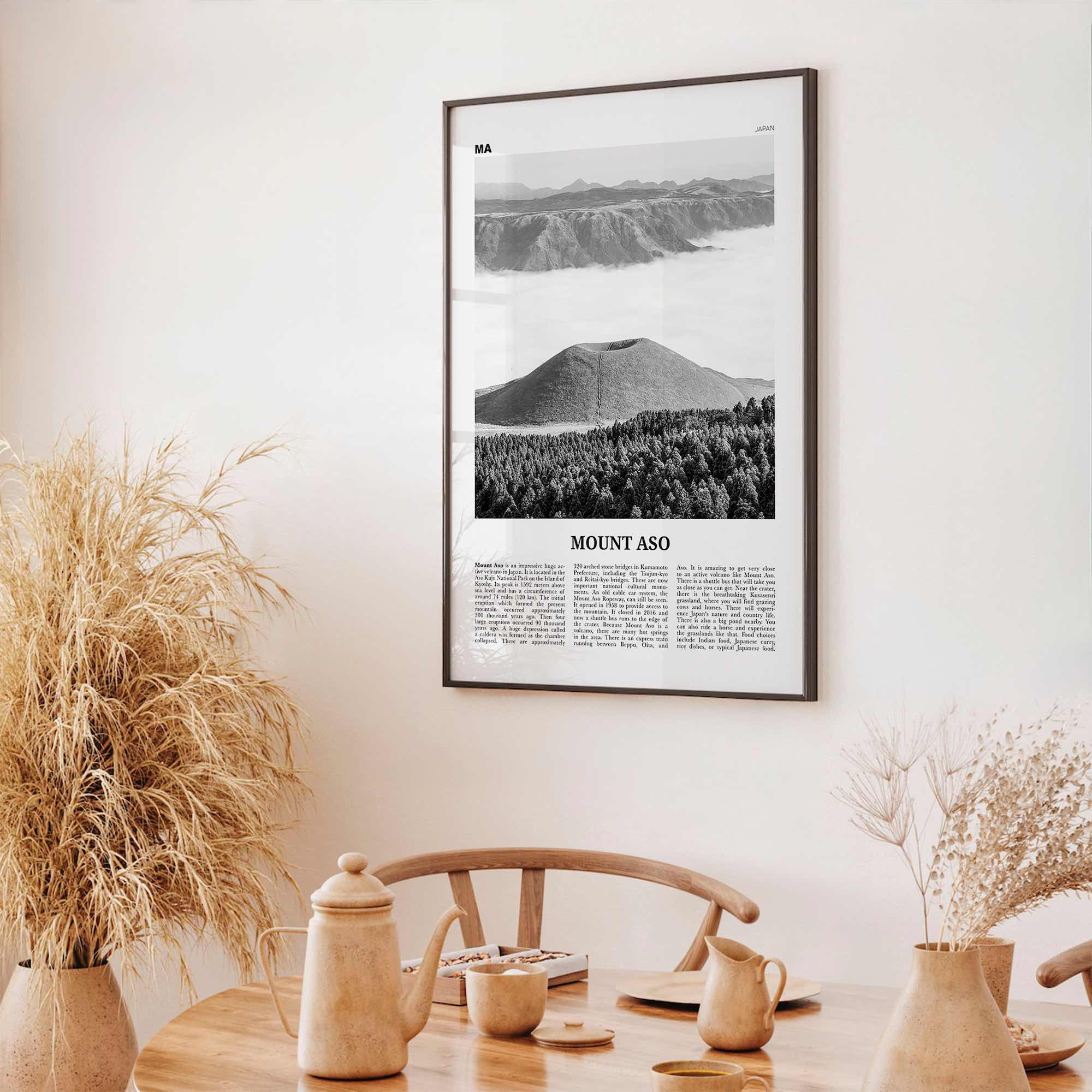 Mount Aso Print Black and White, Mount Aso Wall Art, Mount Aso Poster, Mount Aso Photo, Mount Aso Wall Décor, Mount Aso Map, Japan