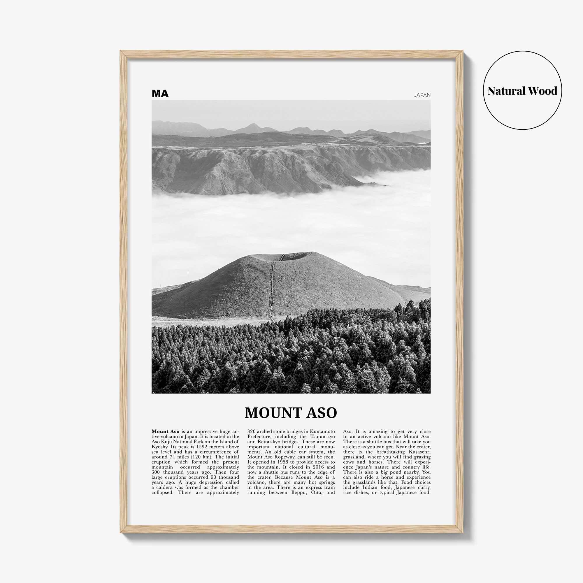 Mount Aso Print Black and White, Mount Aso Wall Art, Mount Aso Poster, Mount Aso Photo, Mount Aso Wall Décor, Mount Aso Map, Japan