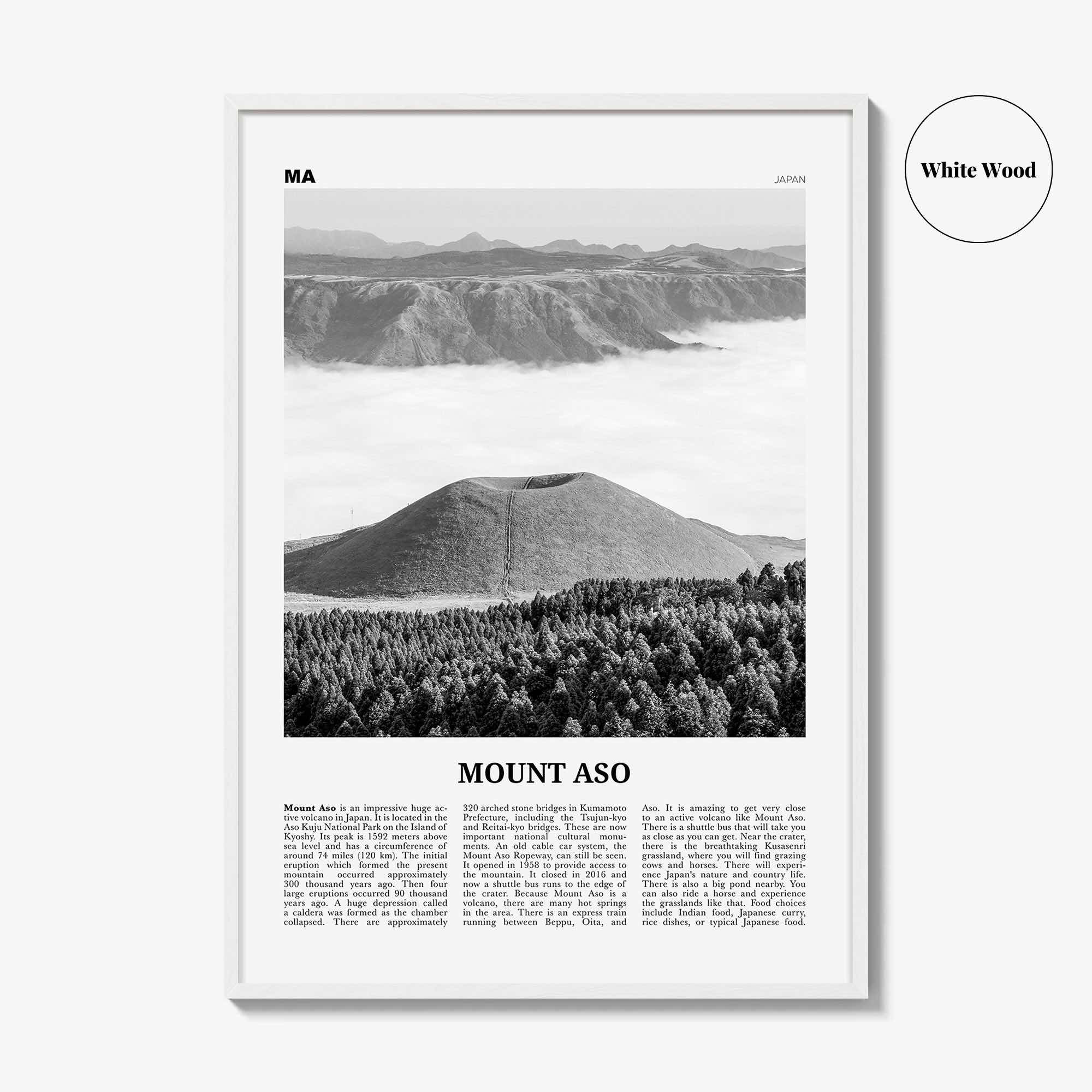 Mount Aso Print Black and White, Mount Aso Wall Art, Mount Aso Poster, Mount Aso Photo, Mount Aso Wall Décor, Mount Aso Map, Japan