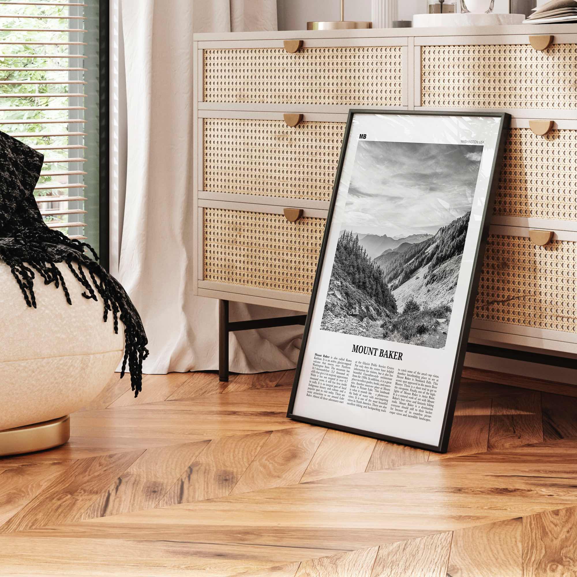 Mount Baker Print Black and White, Mount Baker Wall Art, Mount Baker Poster, Mount Baker Photo, Mount Baker Map, Mount Baker Wall Decor, USA