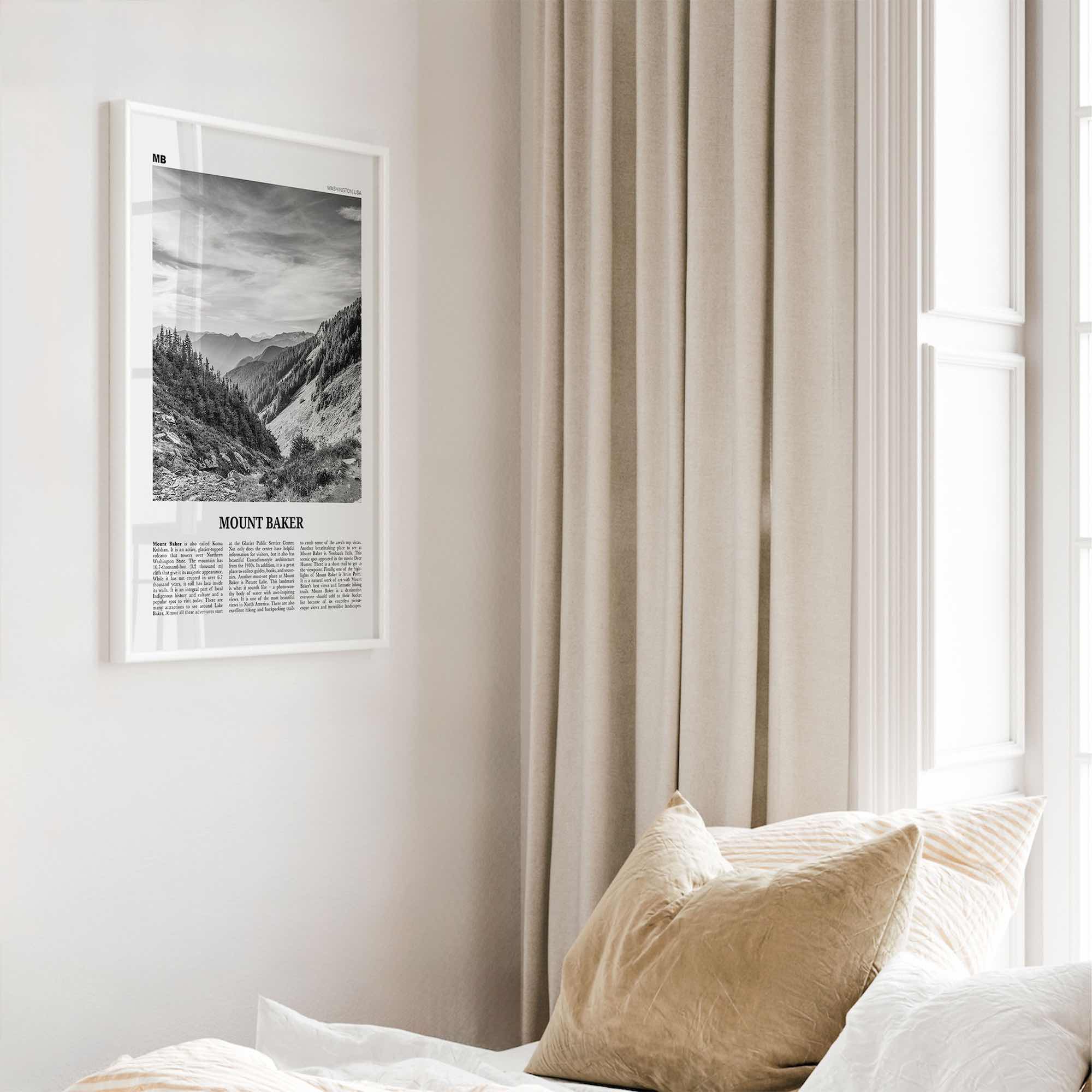 Mount Baker Print Black and White, Mount Baker Wall Art, Mount Baker Poster, Mount Baker Photo, Mount Baker Map, Mount Baker Wall Decor, USA