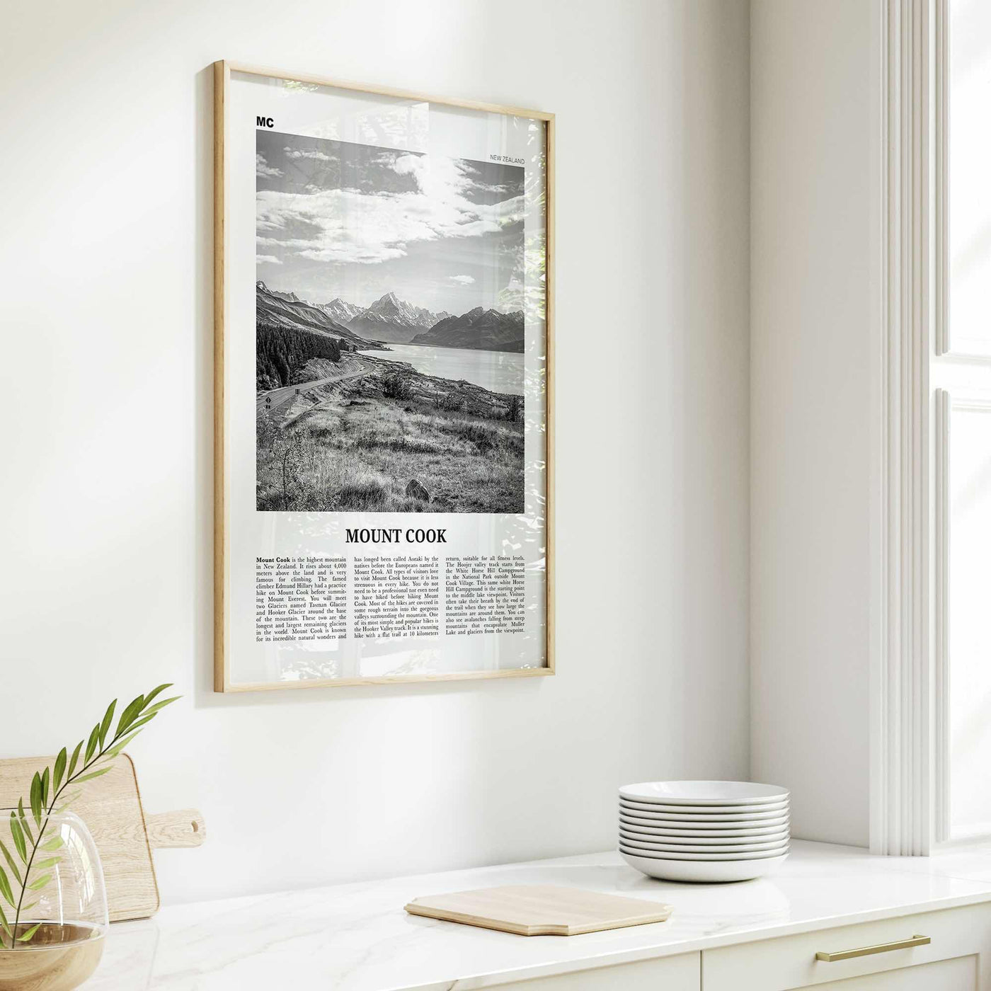 Mount Cook Print Black and White, Mount Cook Wall Art, Mount Cook Poster, Mount Cook Photo, Aoraki, New Zealand