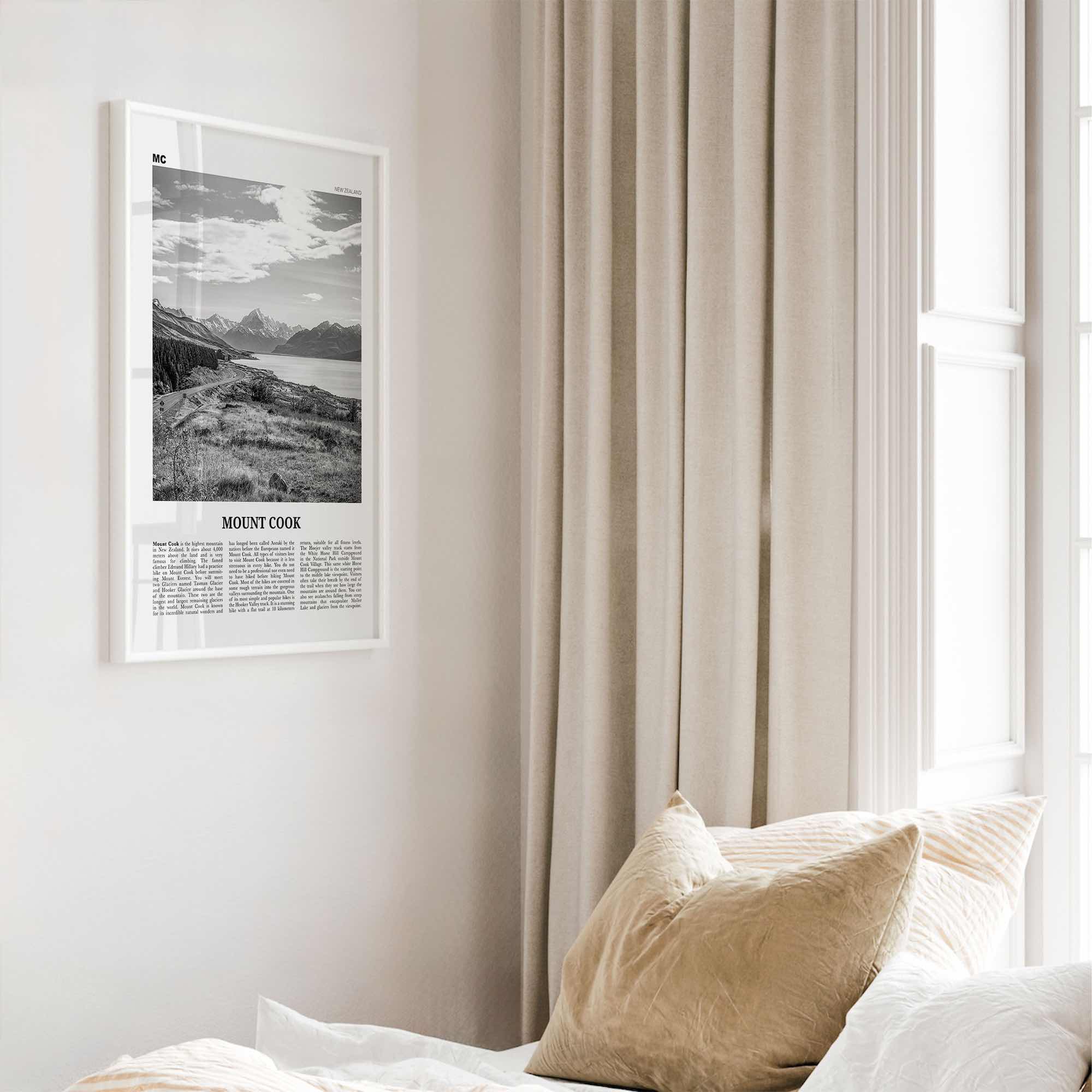 Mount Cook Print Black and White, Mount Cook Wall Art, Mount Cook Poster, Mount Cook Photo, Aoraki, New Zealand