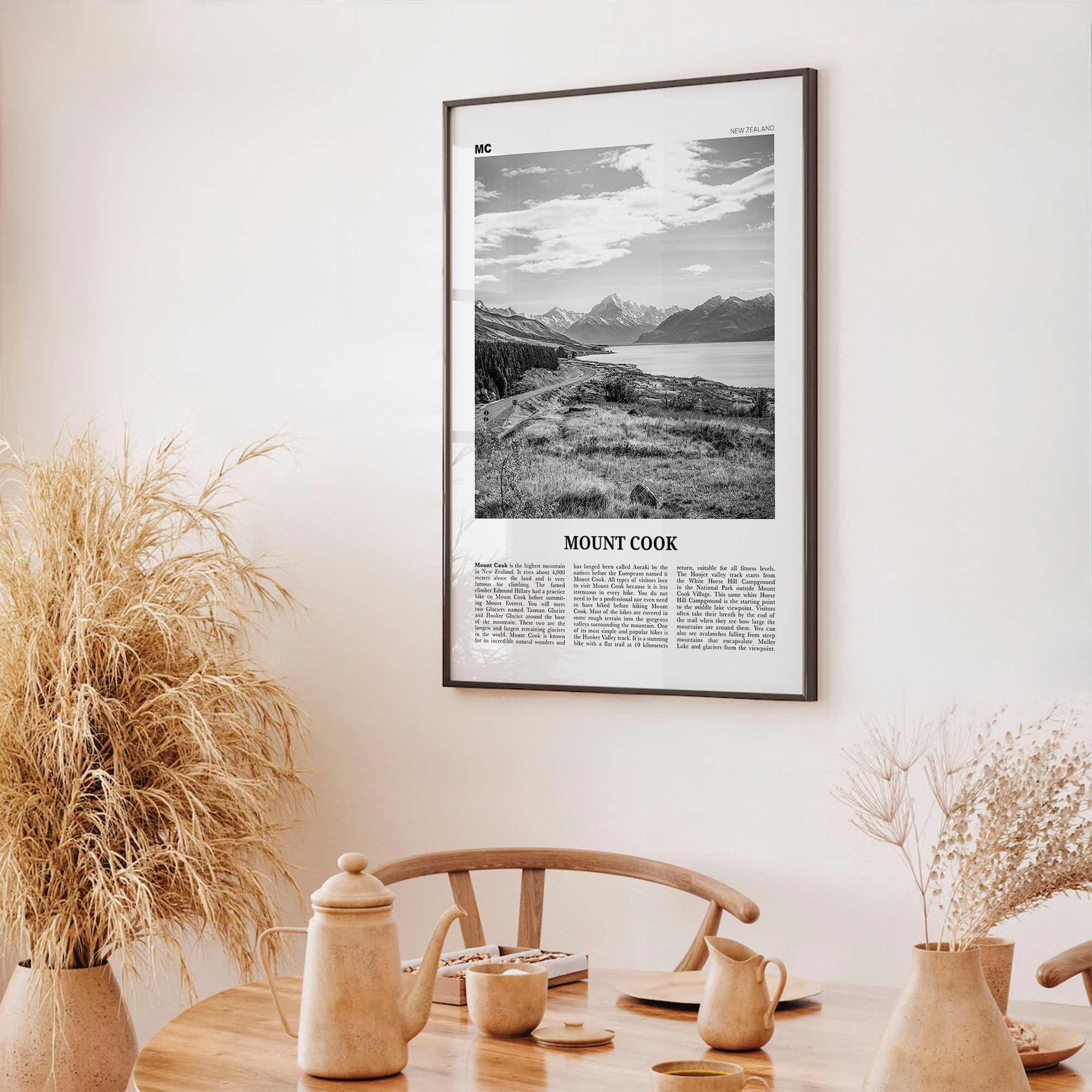 Mount Cook Print Black and White, Mount Cook Wall Art, Mount Cook Poster, Mount Cook Photo, Aoraki, New Zealand