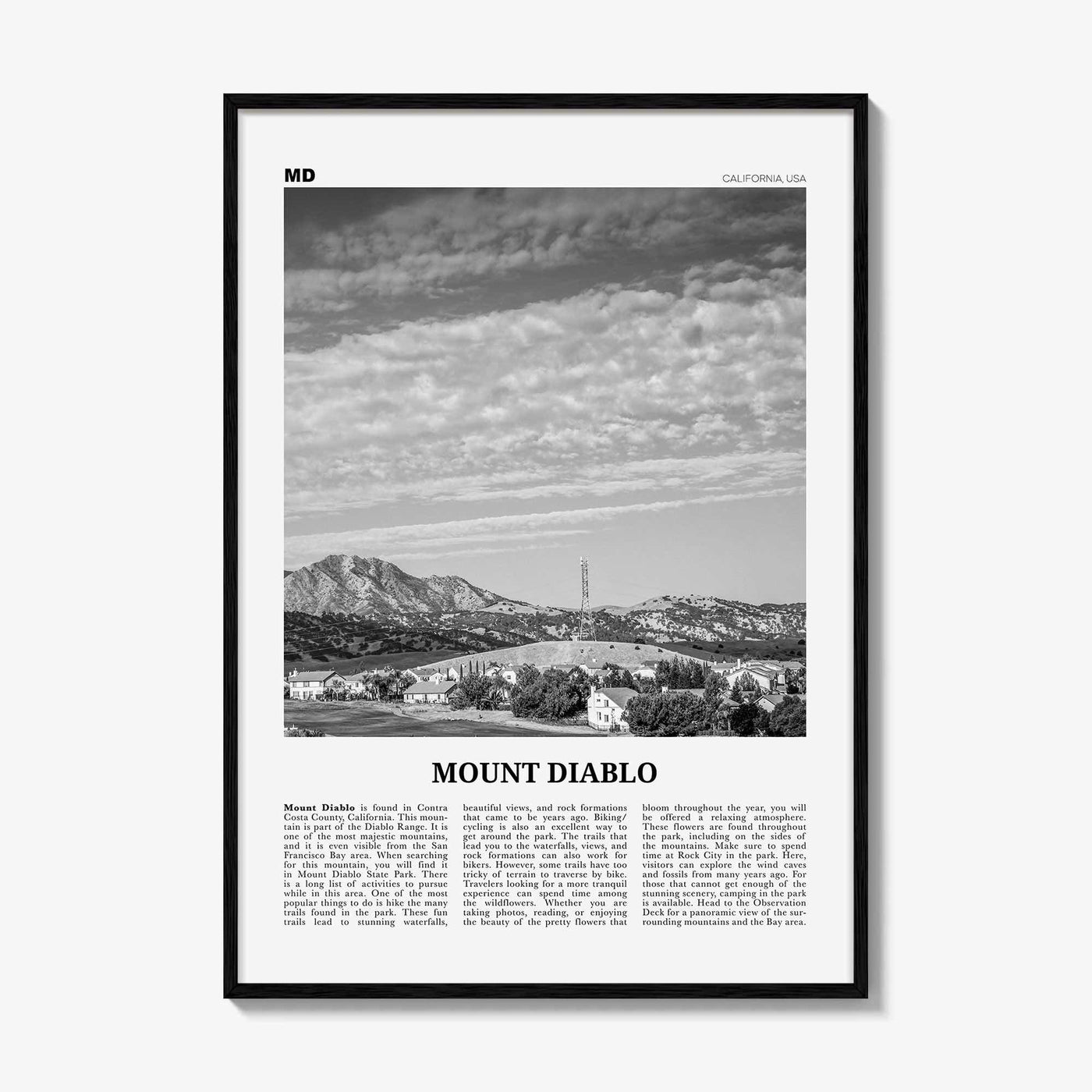 Mount Diablo Print Black and White, Mount Diablo Wall Art, Mount Diablo Poster, Mount Diablo Photo, Mount Diablo Décor, California, USA