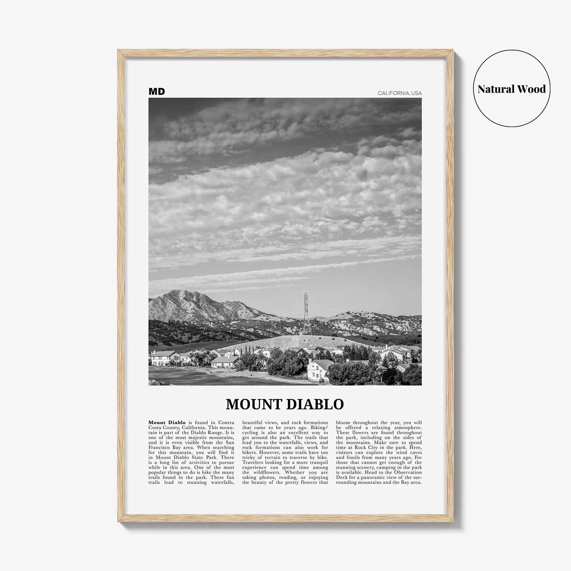 Mount Diablo Print Black and White, Mount Diablo Wall Art, Mount Diablo Poster, Mount Diablo Photo, Mount Diablo Décor, California, USA
