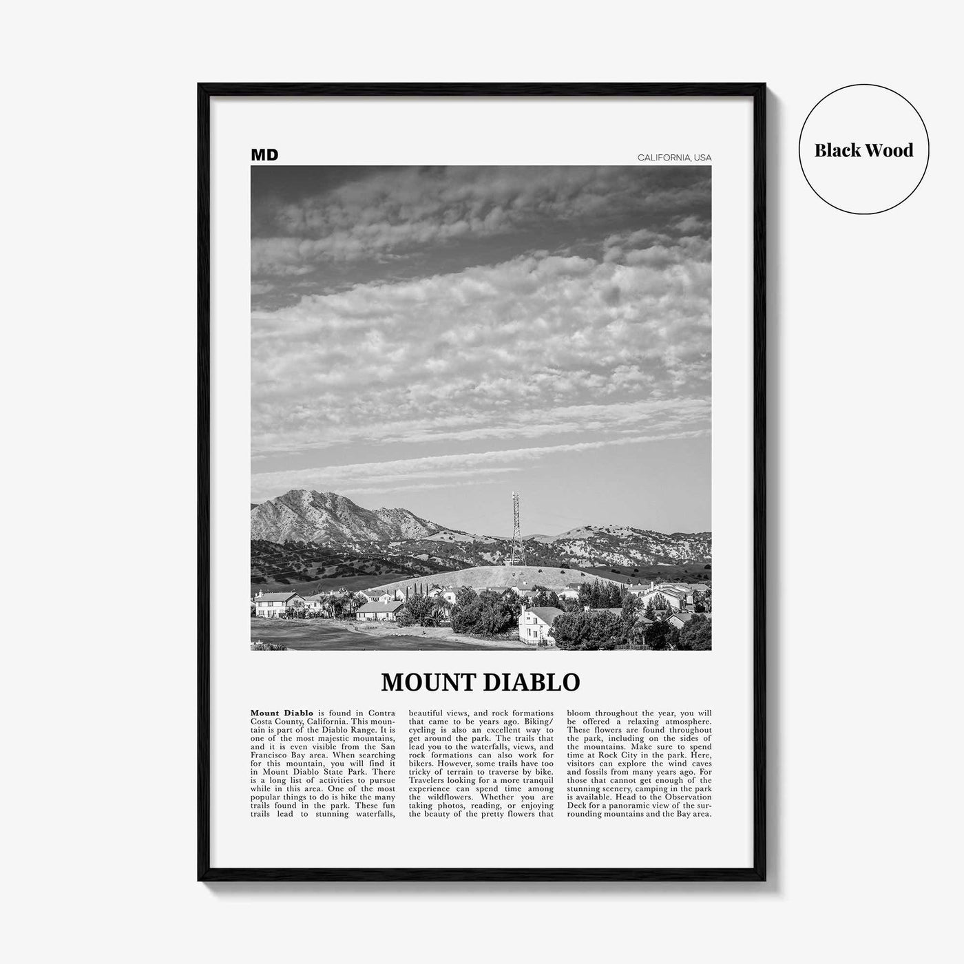 Mount Diablo Print Black and White, Mount Diablo Wall Art, Mount Diablo Poster, Mount Diablo Photo, Mount Diablo Décor, California, USA