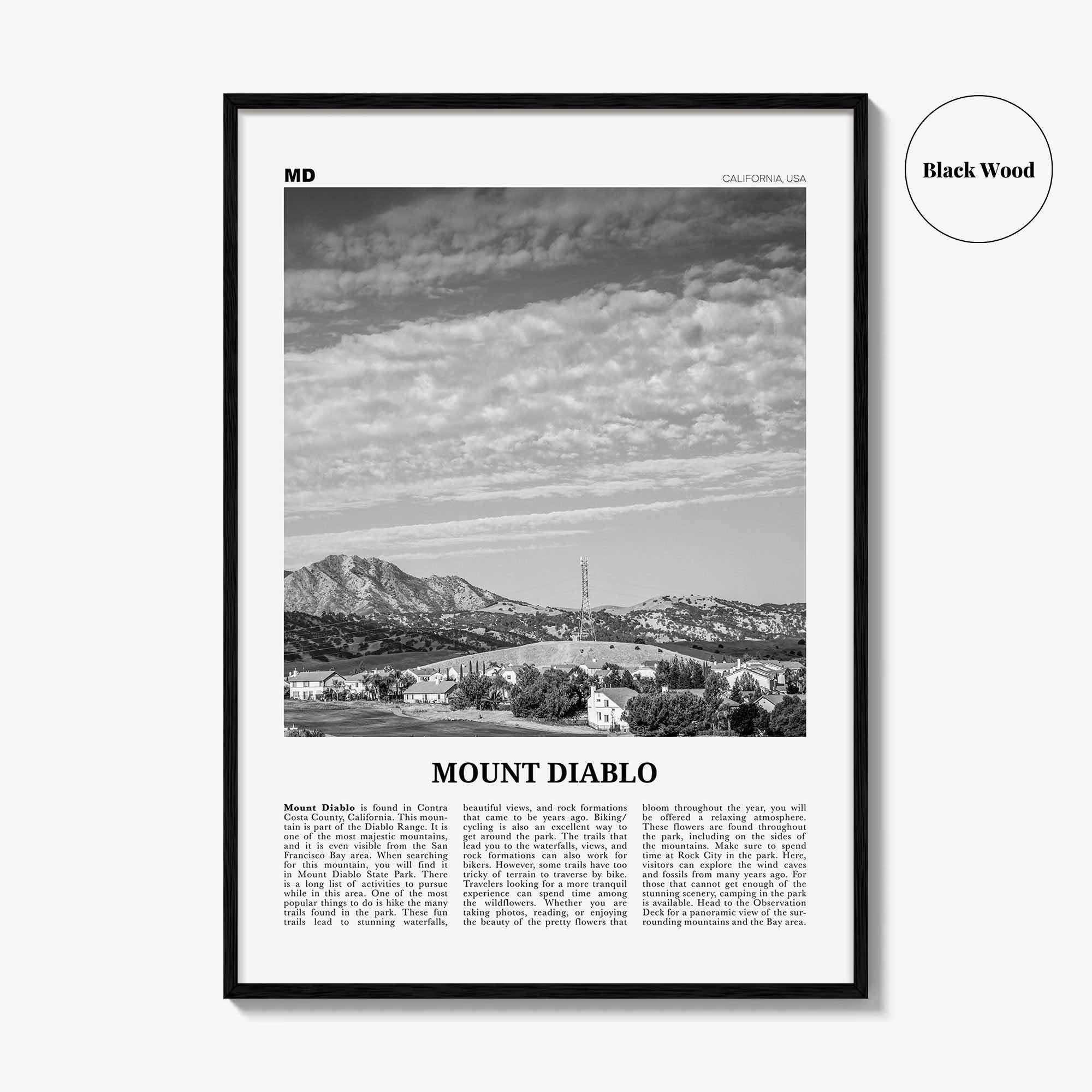 Mount Diablo Print Black and White, Mount Diablo Wall Art, Mount Diablo Poster, Mount Diablo Photo, Mount Diablo Décor, California, USA