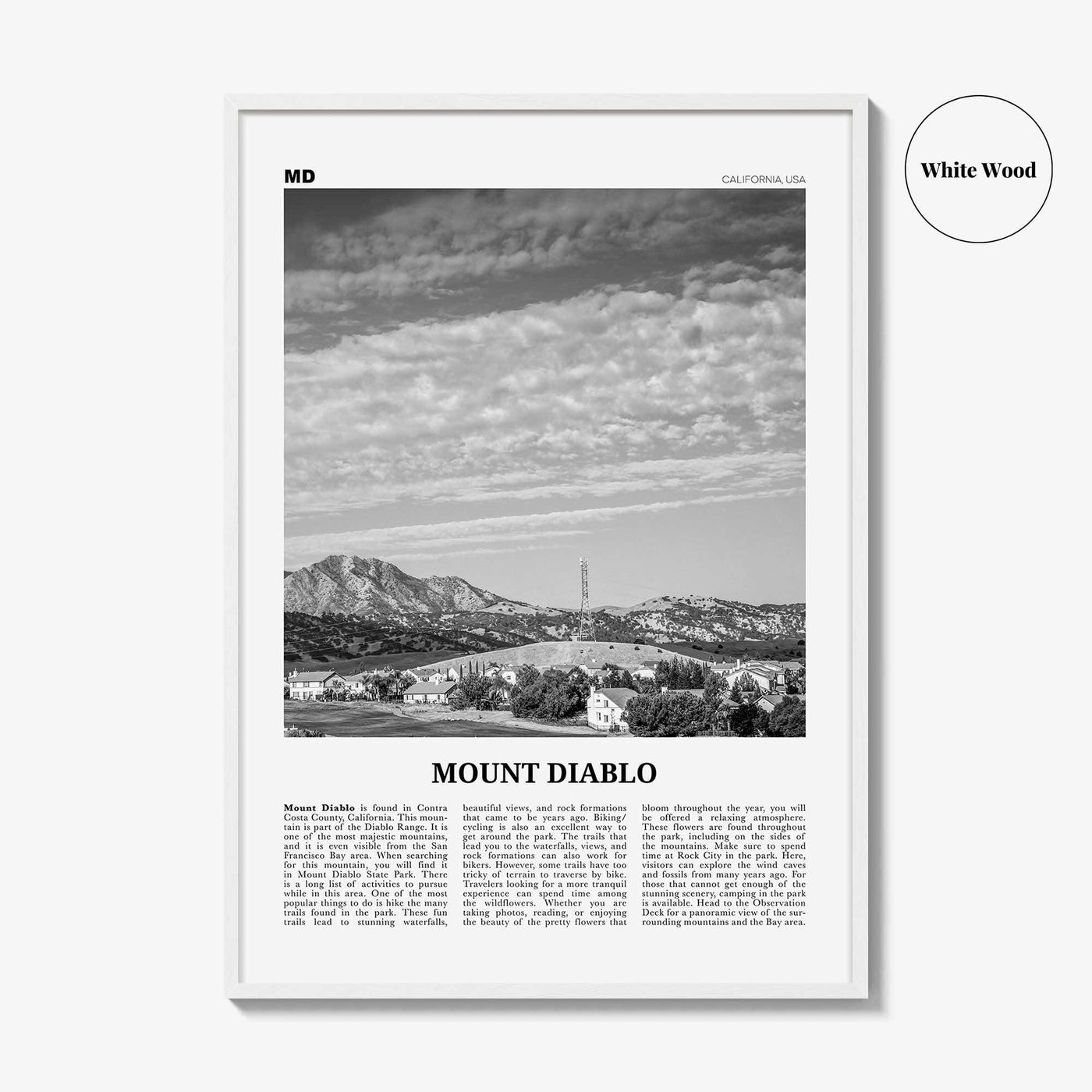 Mount Diablo Print Black and White, Mount Diablo Wall Art, Mount Diablo Poster, Mount Diablo Photo, Mount Diablo Décor, California, USA