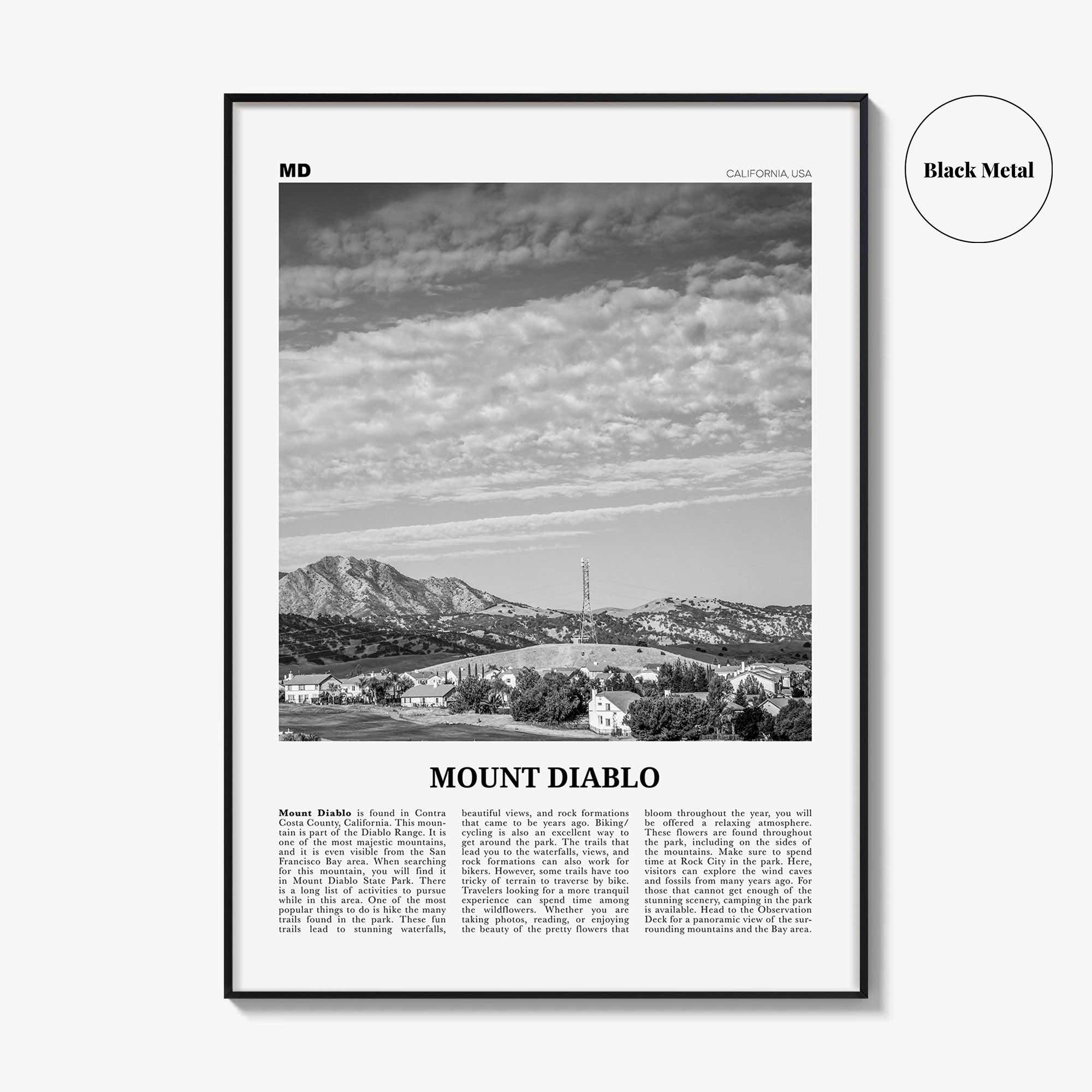 Mount Diablo Print Black and White, Mount Diablo Wall Art, Mount Diablo Poster, Mount Diablo Photo, Mount Diablo Décor, California, USA