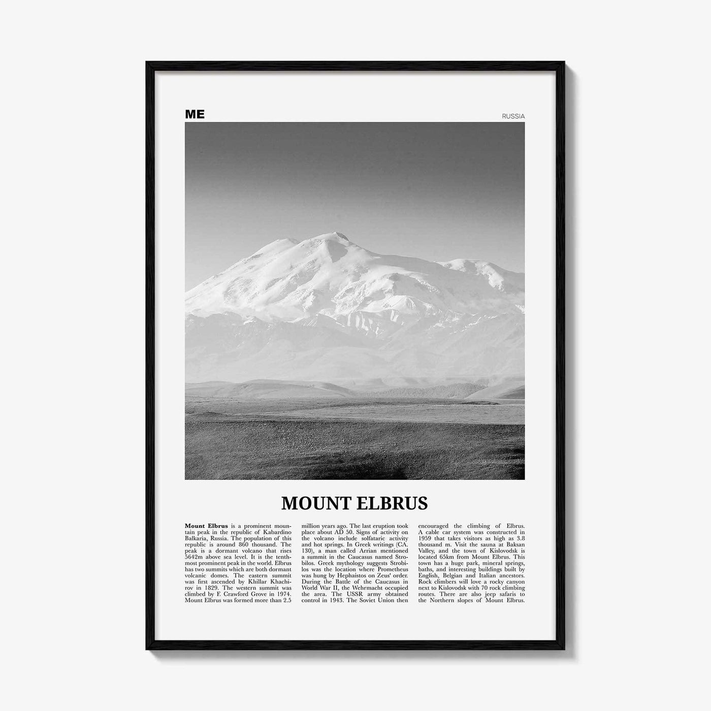 Mount Elbrus Print Black and White, Mount Elbrus Wall Art, Mount Elbrus Poster, Mount Elbrus Photo, Mount Elbrus Wall Décor, Russia