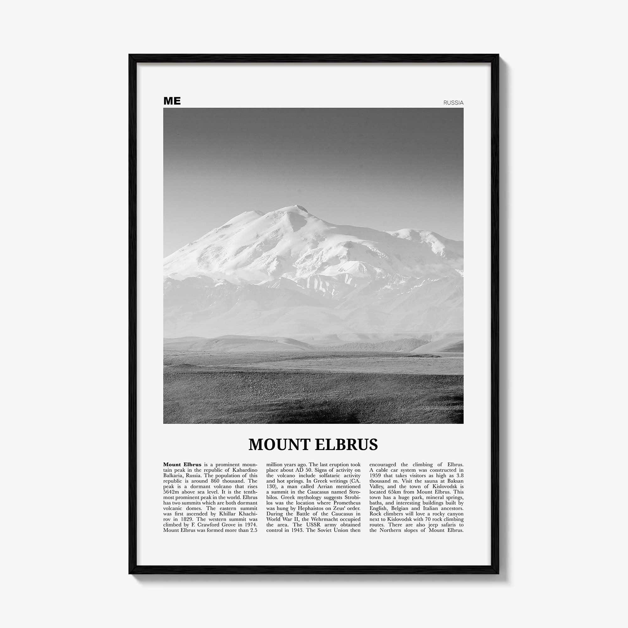 Mount Elbrus Print Black and White, Mount Elbrus Wall Art, Mount Elbrus Poster, Mount Elbrus Photo, Mount Elbrus Wall Décor, Russia