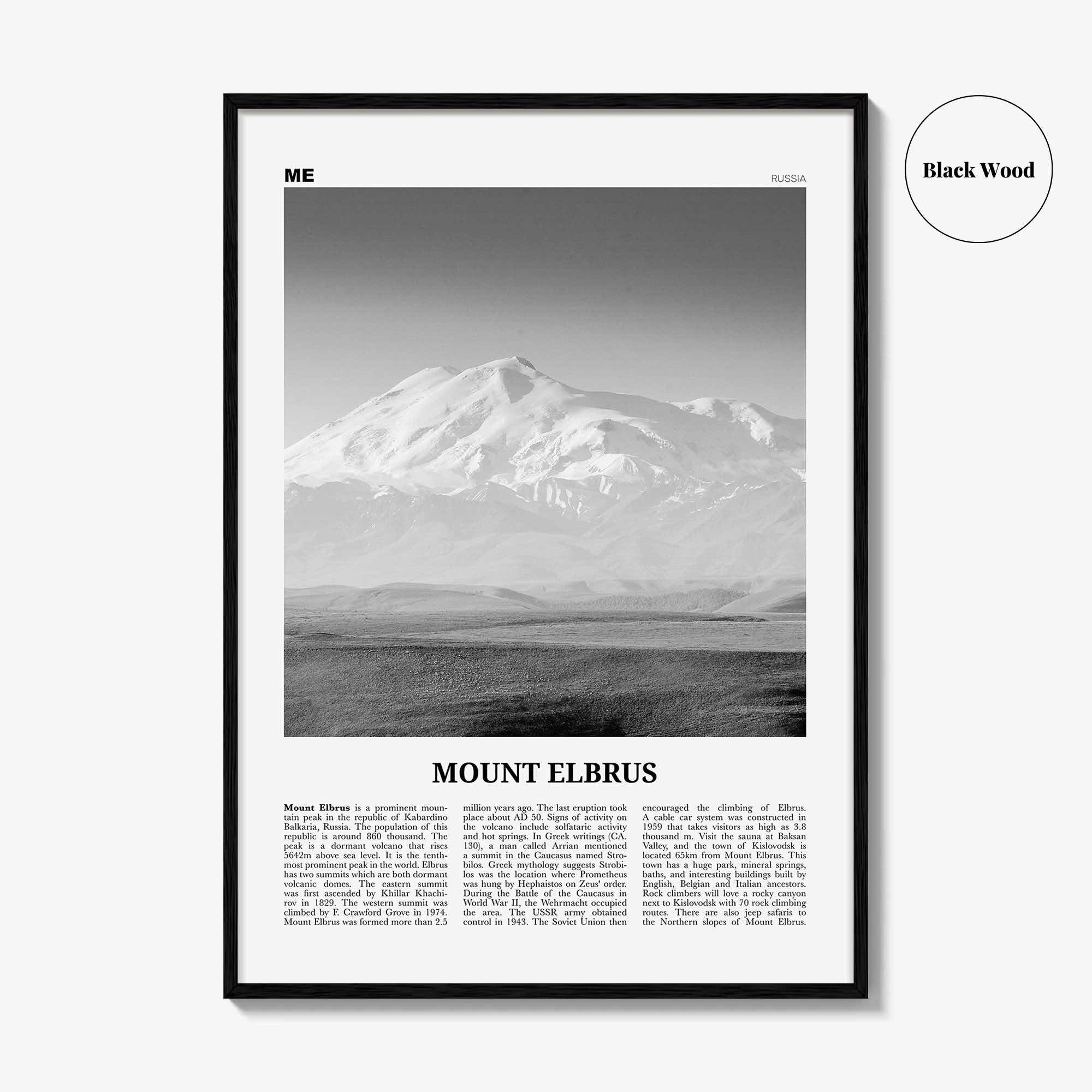 Mount Elbrus Print Black and White, Mount Elbrus Wall Art, Mount Elbrus Poster, Mount Elbrus Photo, Mount Elbrus Wall Décor, Russia