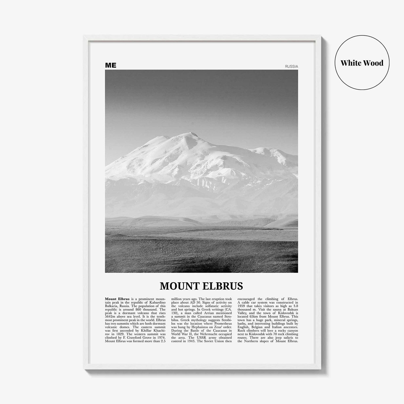 Mount Elbrus Print Black and White, Mount Elbrus Wall Art, Mount Elbrus Poster, Mount Elbrus Photo, Mount Elbrus Wall Décor, Russia