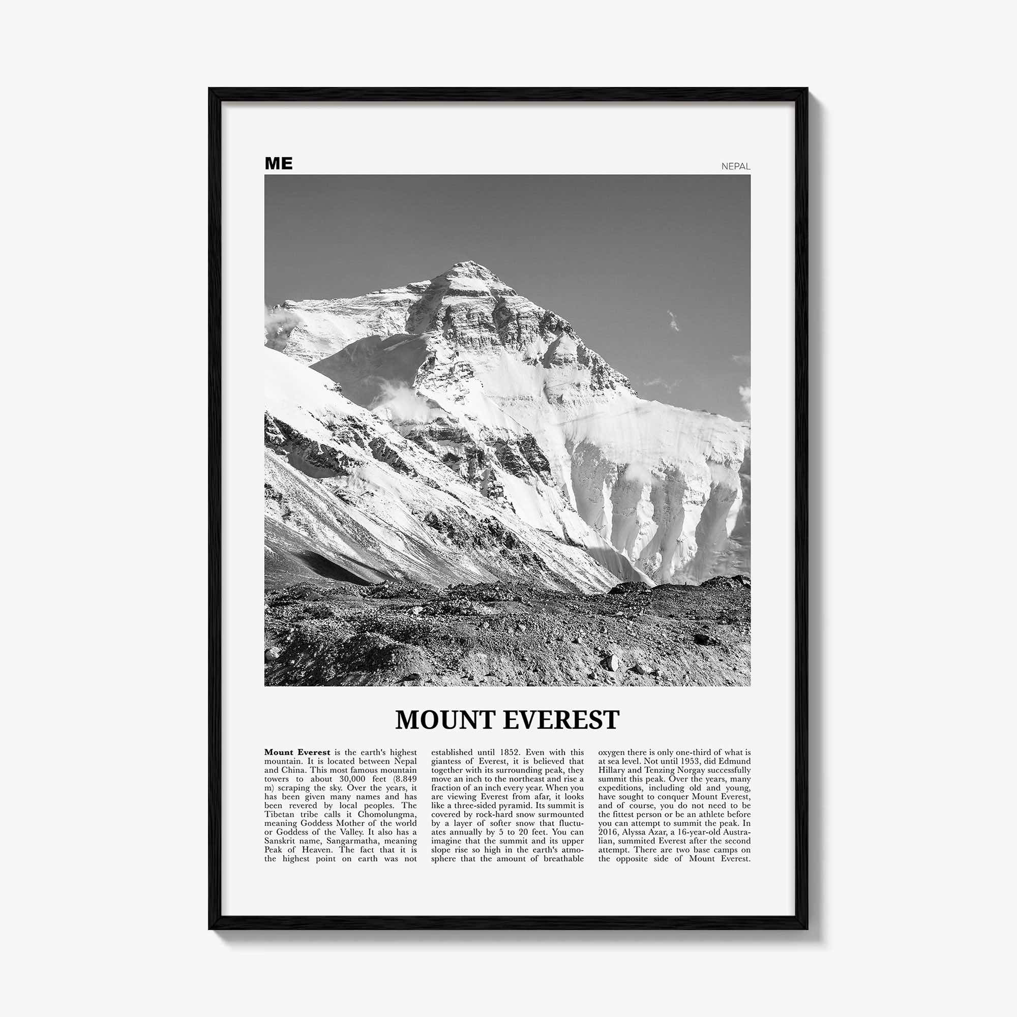 Mount Everest Print Black and White, Mount Everest Wall Art, Mount Everest Poster, Mount Everest Photo, Kala Patthar, Nepal, Himalaya