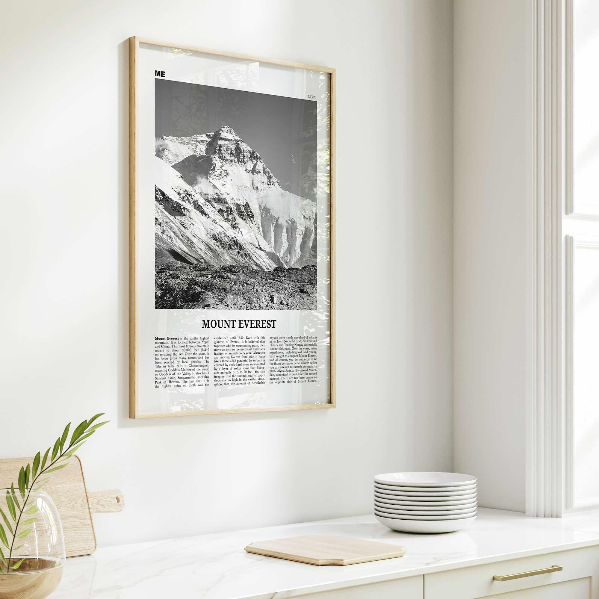 Mount Everest Print Black and White, Mount Everest Wall Art, Mount Everest Poster, Mount Everest Photo, Kala Patthar, Nepal, Himalaya