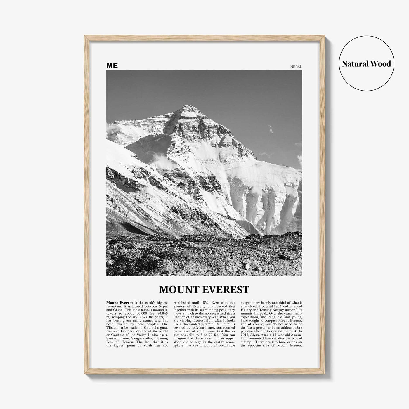 Mount Everest Print Black and White, Mount Everest Wall Art, Mount Everest Poster, Mount Everest Photo, Kala Patthar, Nepal, Himalaya